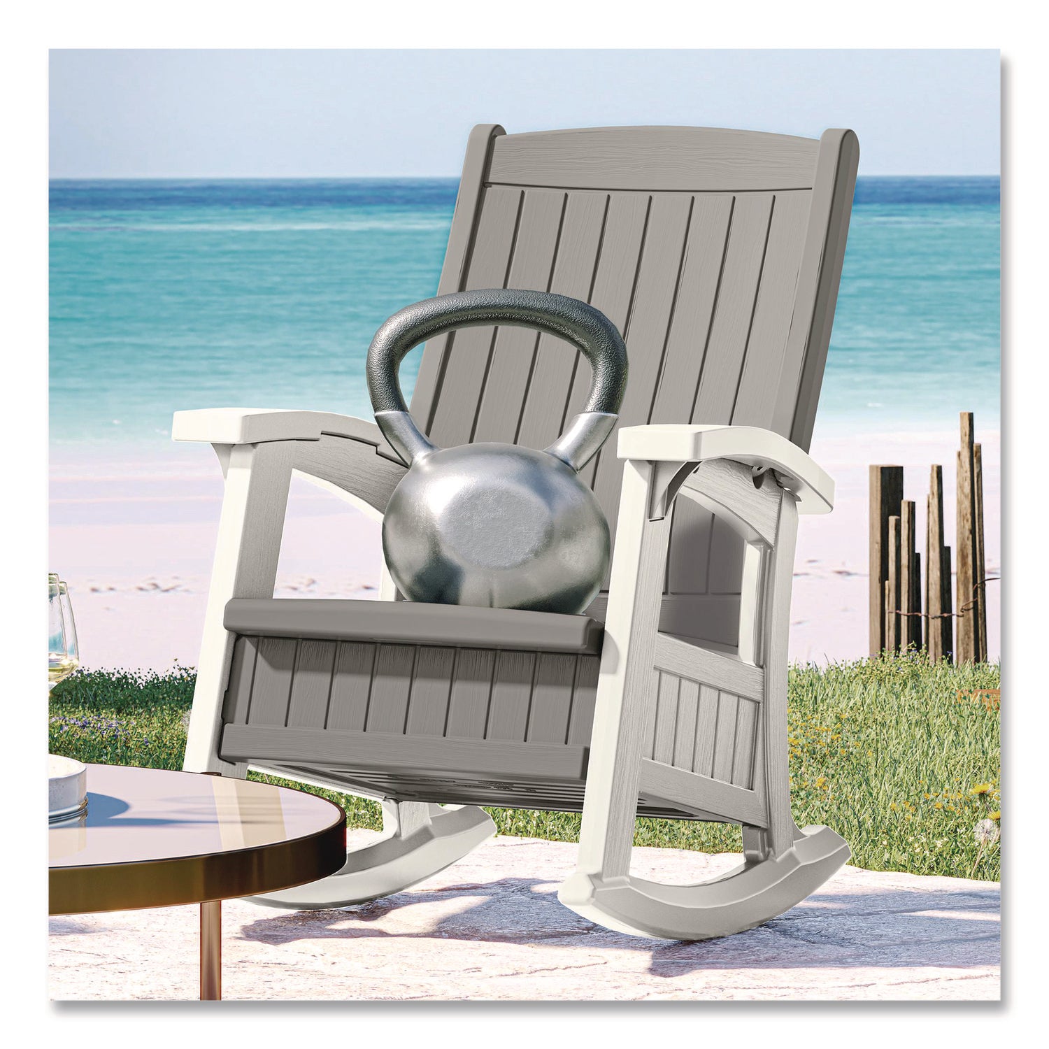 Rocking Chair with Storage, Supports Up to 375 lb, 17.25" Seat Height, 29.75" x 35" x 40.5", Dove Gray/Ice Cube