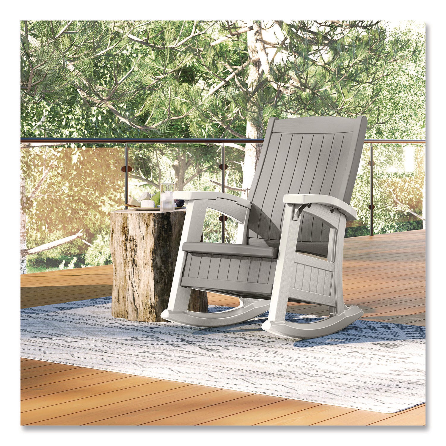 Rocking Chair with Storage, Supports Up to 375 lb, 17.25" Seat Height, 29.75" x 35" x 40.5", Dove Gray/Ice Cube