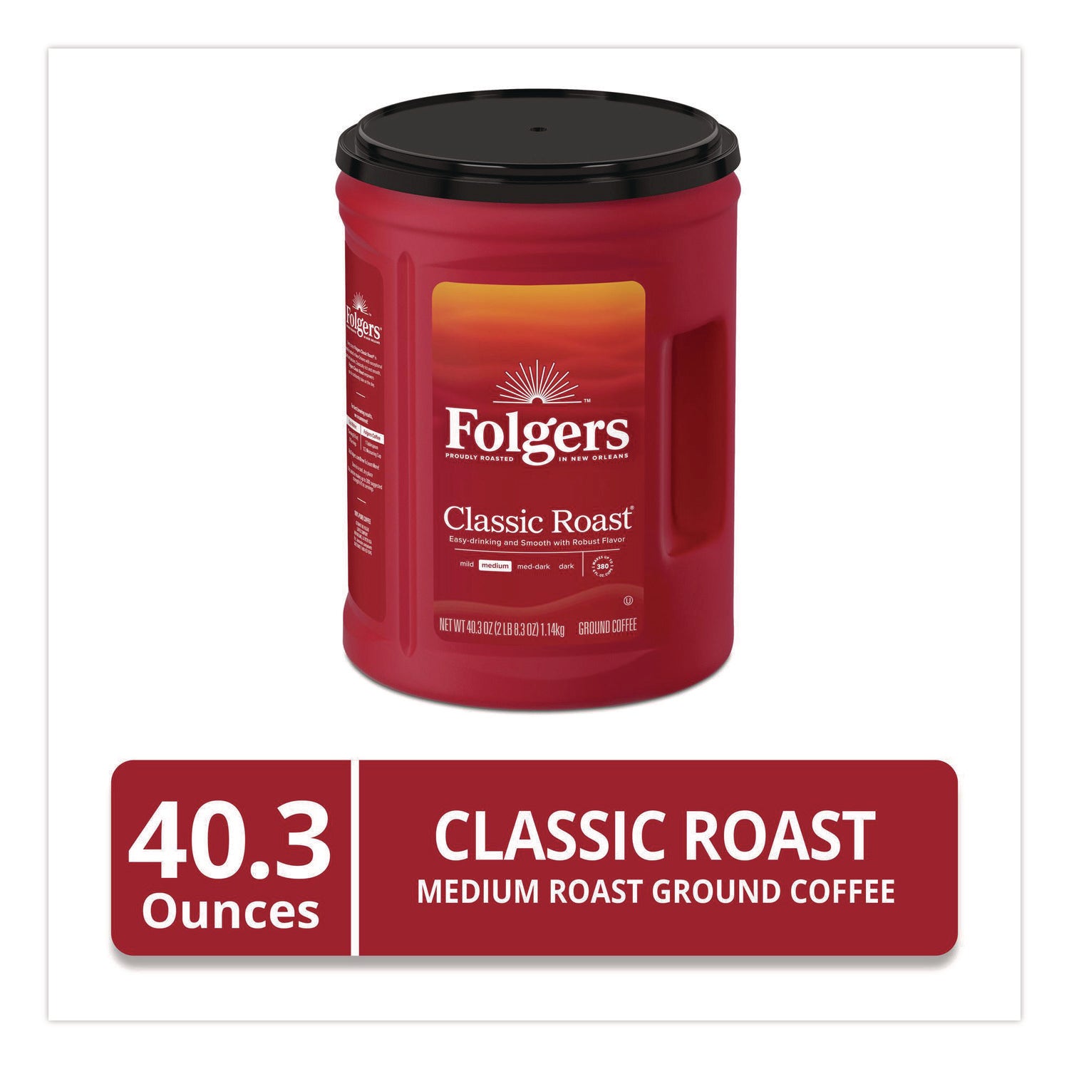 Folgers Classic Roast Ground Coffee, Medium Roast, 40.3 oz Canister, 1 Each