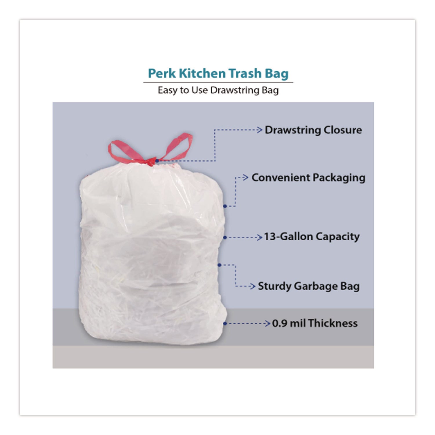 Drawstring Tall Kitchen Trash Bags, 13 gal, 28" x 24", White, 120/Box