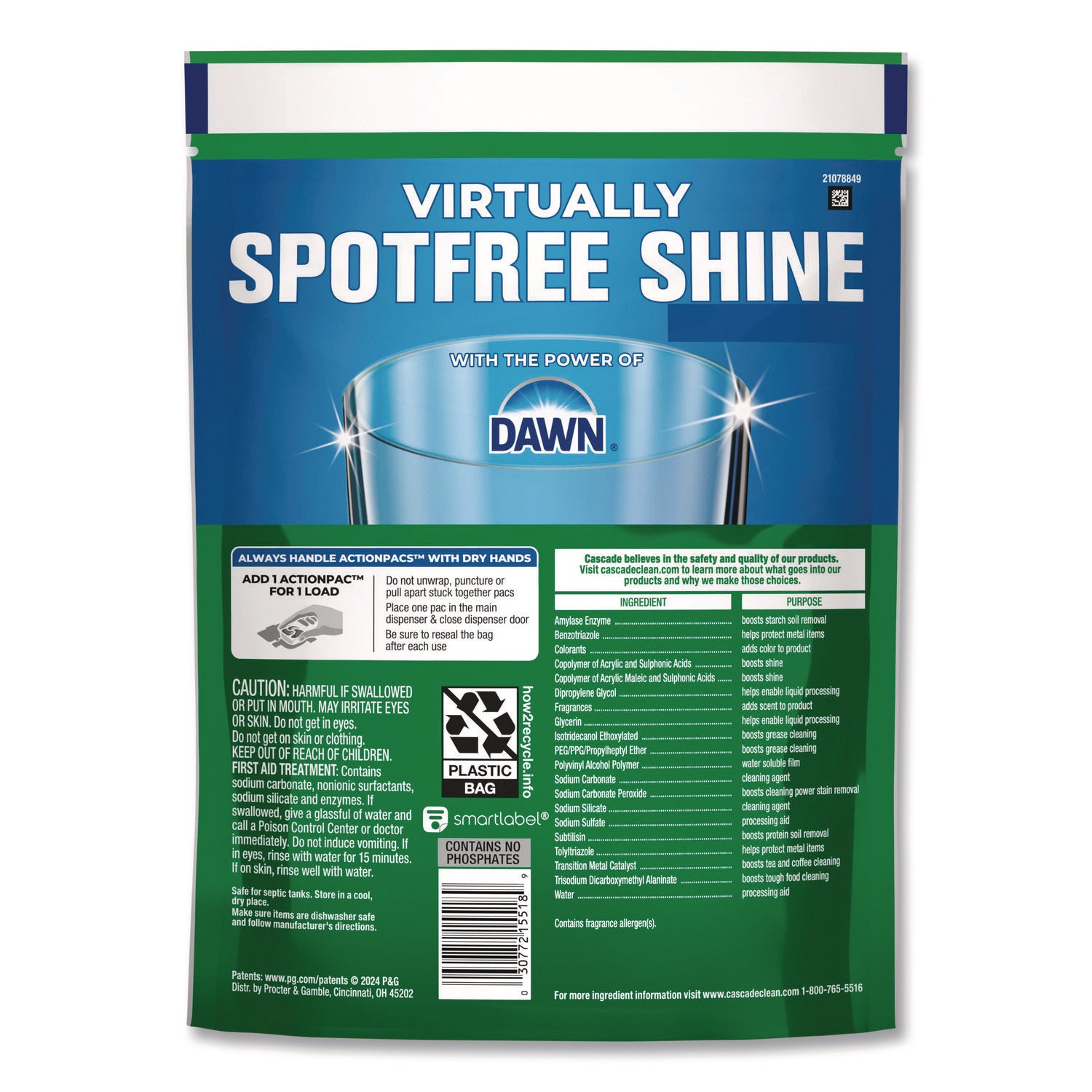 For Dishwasher, Dish - Pod - Recommended For: Grease Remover, Grime Remover, Food Remover, Residue Remover - Phosphate-free - Green - 33 / Bag
