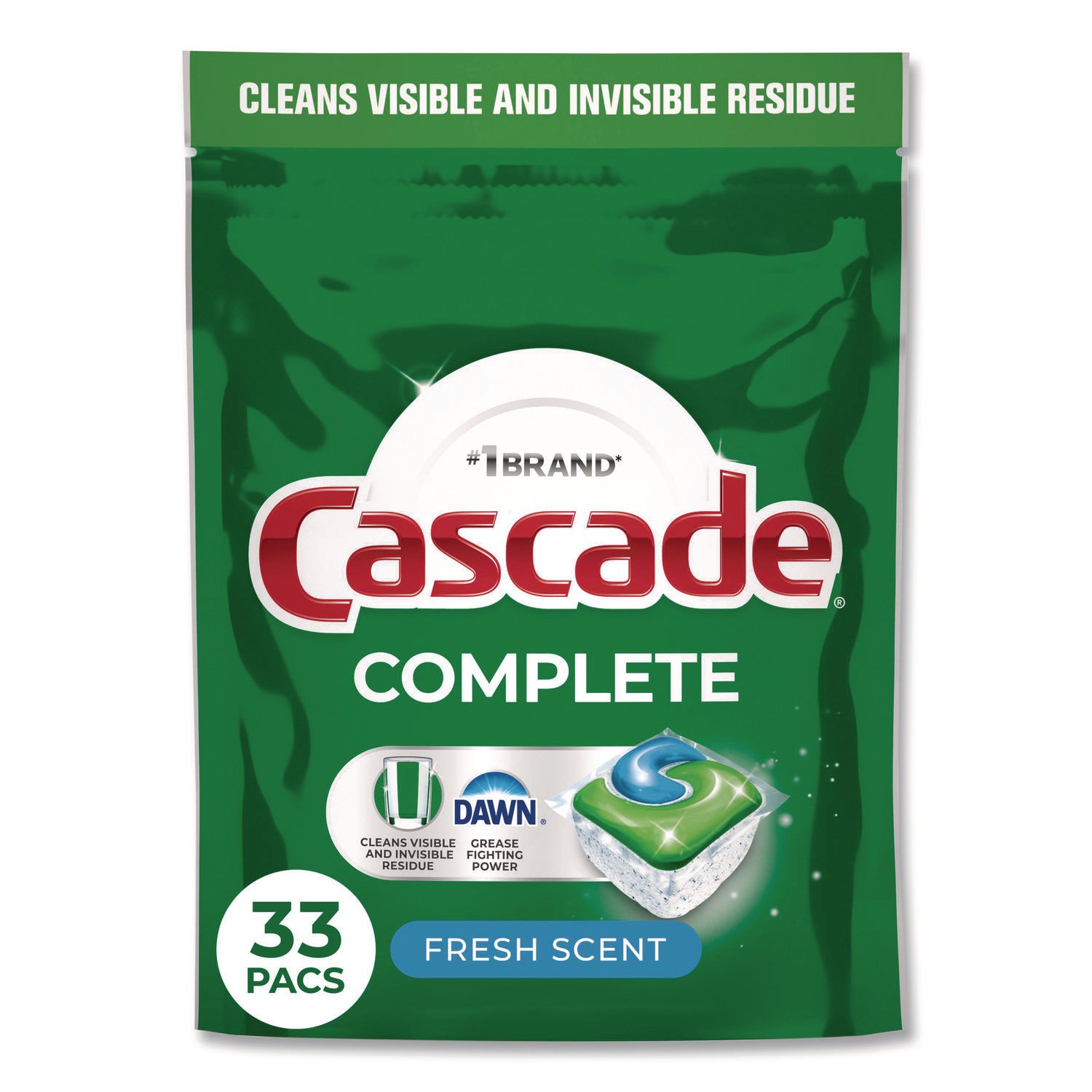 For Dishwasher, Dish - Pod - Recommended For: Grease Remover, Grime Remover, Food Remover, Residue Remover - Phosphate-free - Green - 33 / Bag