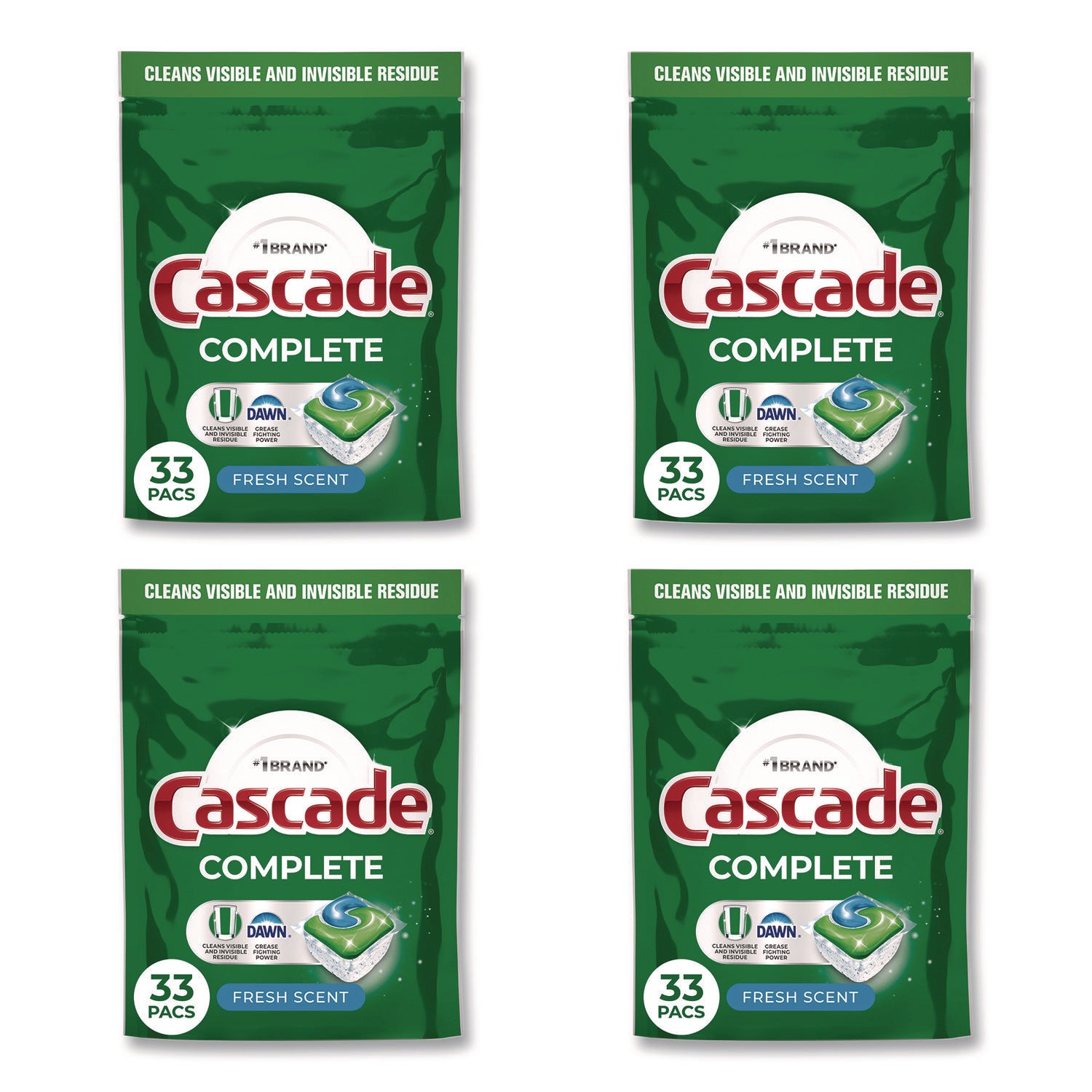 For Dishwasher, Dish - Pod - Recommended For: Grease Remover, Grime Remover, Food Remover, Residue Remover - Phosphate-free - Green - 33 / Bag