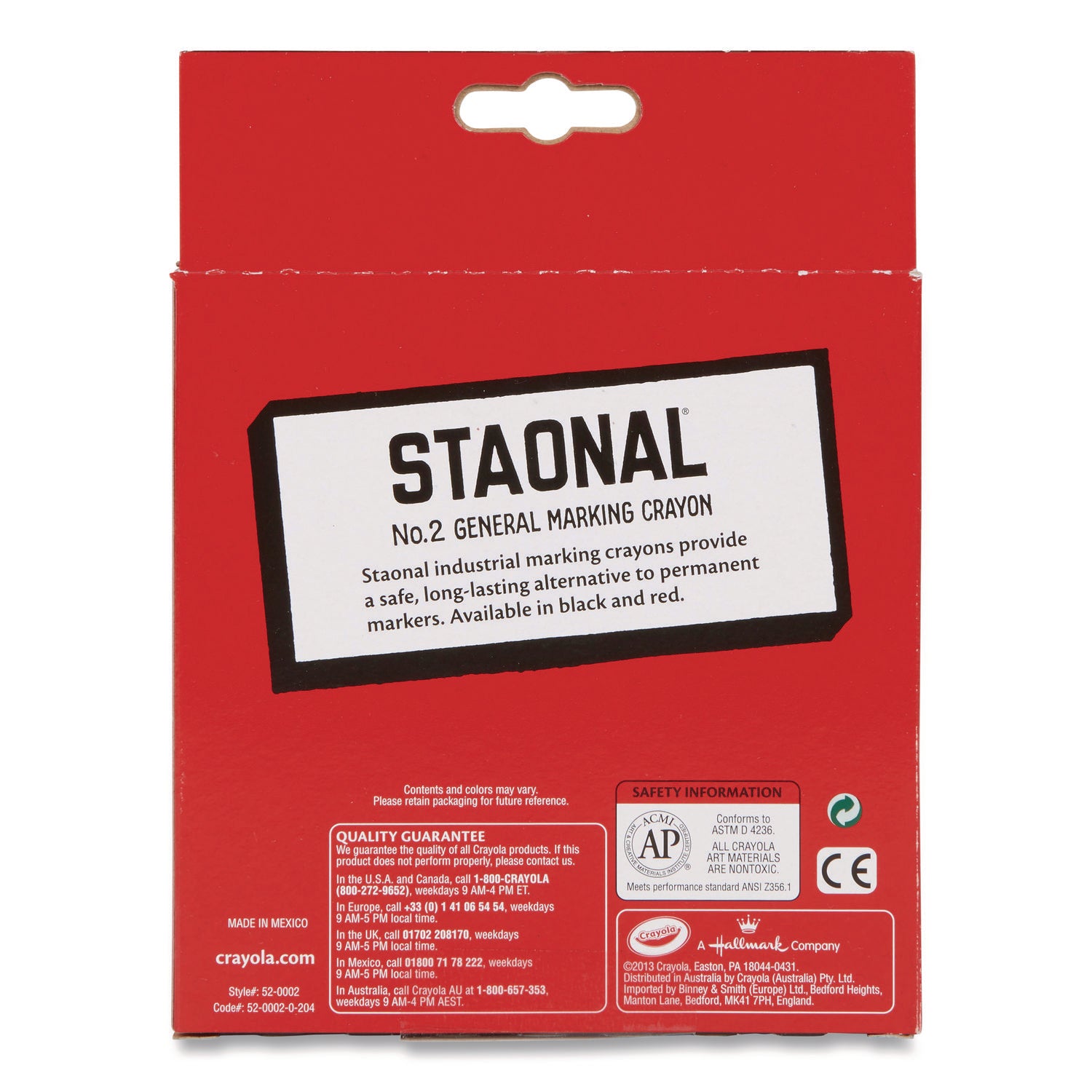 Staonal Marking Crayons, Red, 8/Box