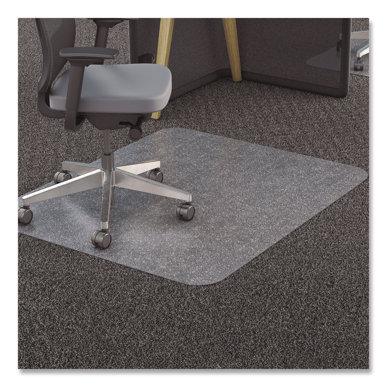 Deflecto EconoMat Chair Mat - Carpeted Floor - 53" Length x 45" Width x 0.063" Thickness - Rectangular - Polycarbonate - Clear - 1 Each