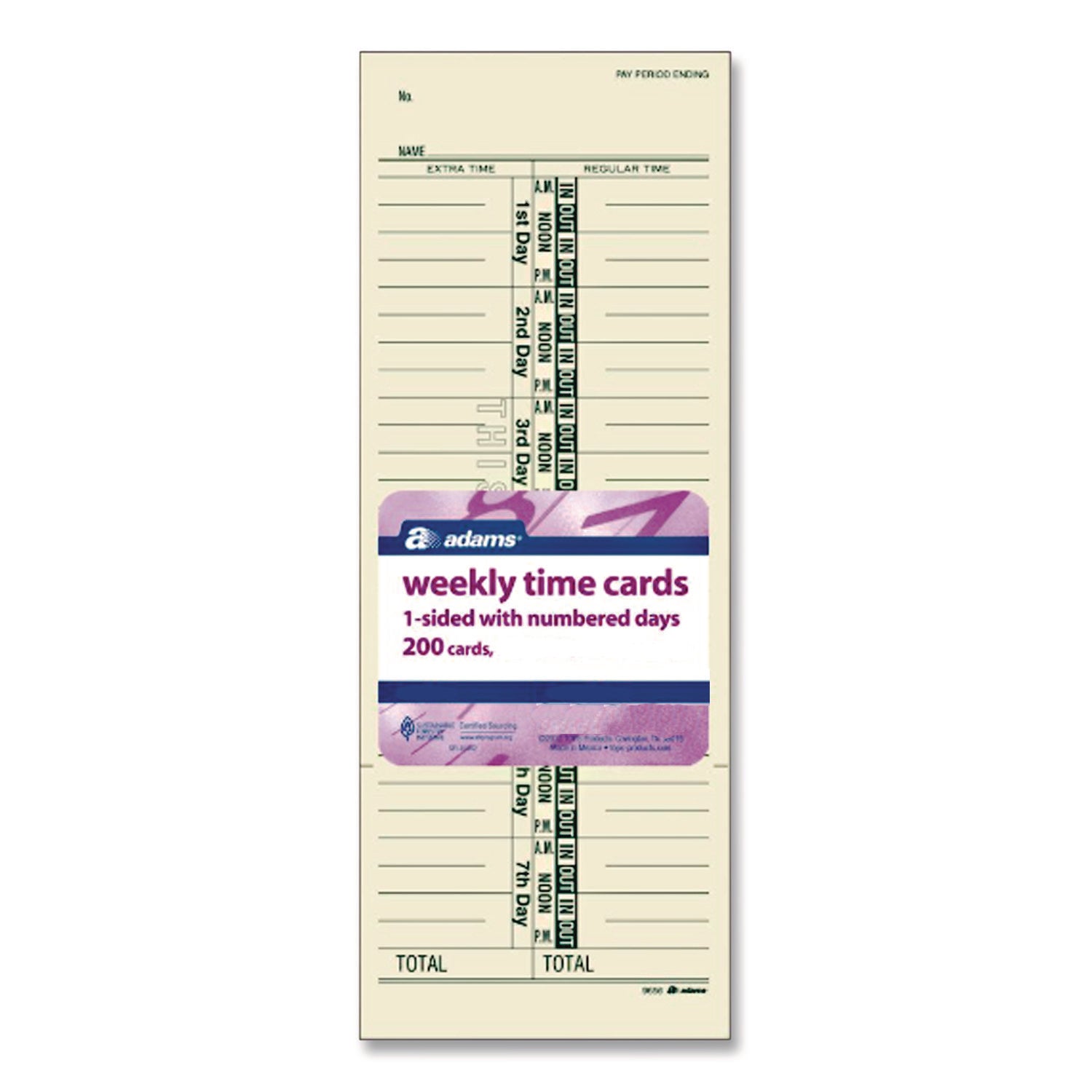 Time Cards for Acroprint, Amano and Lathem Time Clocks, One-Sided, 3.38" x 9", 200/Pack