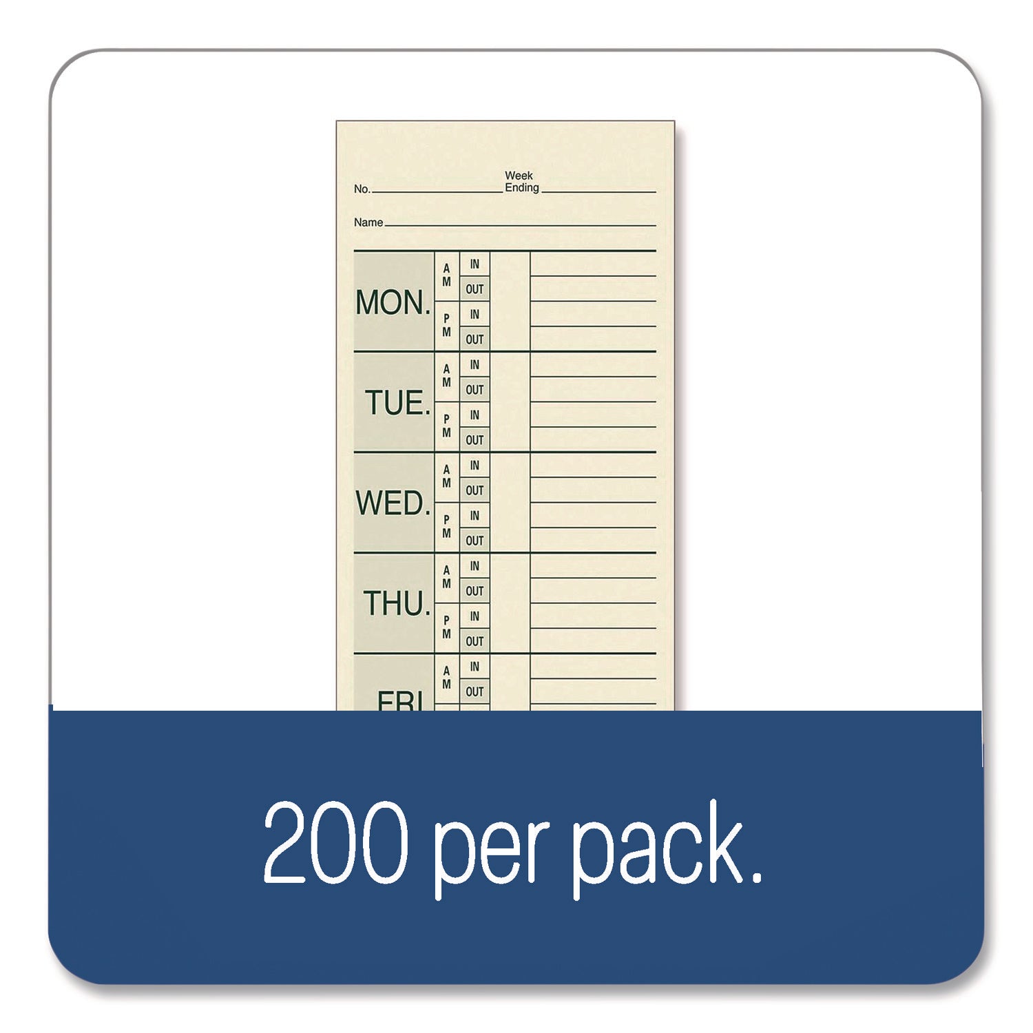 Time Cards for Pyramid 1000 Time Clock, Two Sides, 3.38" x 9", 200/Pack