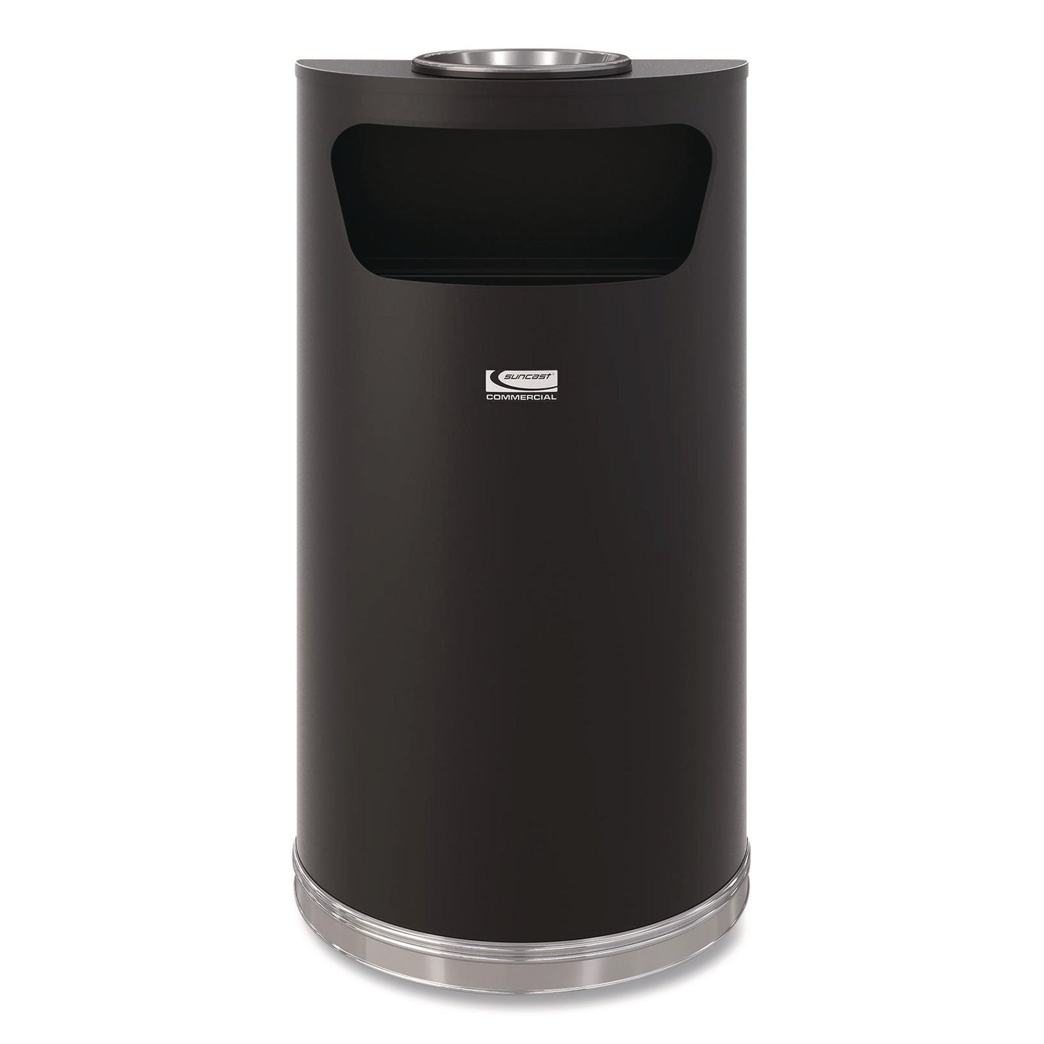 Half Round Metal Trash Can with Ashtray, 9 gal, Steel, Black