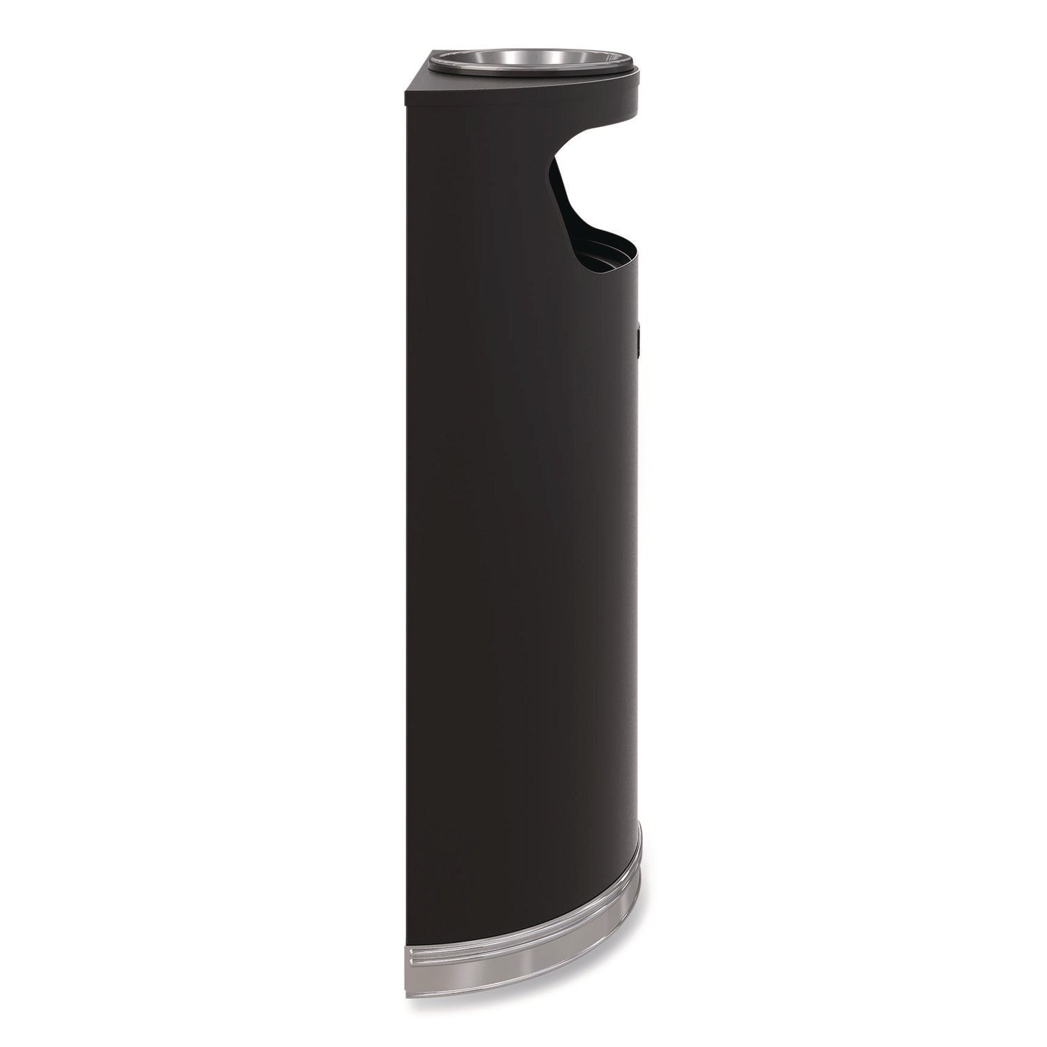 Half Round Metal Trash Can with Ashtray, 9 gal, Steel, Black