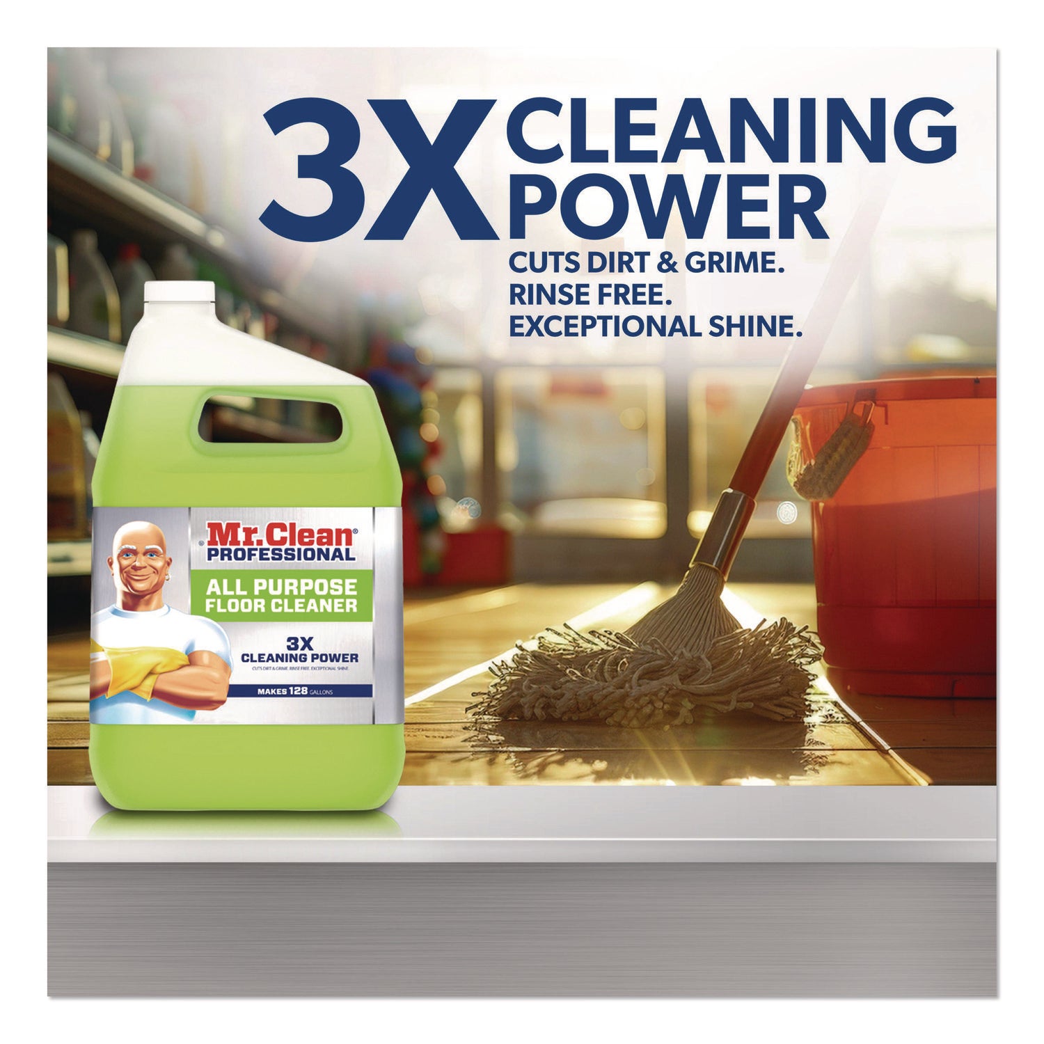 Mr. Clean Professional Finished Floor Cleaner - For Tile - Liquid - 128 fl oz (4 quart) - Residue-free - Yellow - 3 / Carton