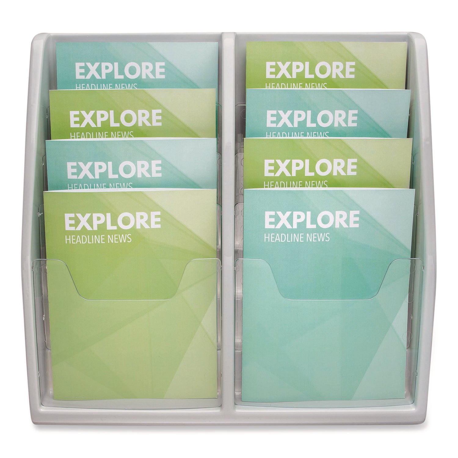 Deflecto Multi-Compartment Literature Display - 8 Pocket(s) - 19.75" Height x 20.25" Width x 5" Depth - Desktop - Durable, Lightweight - Gray - Plastic - 1 Each