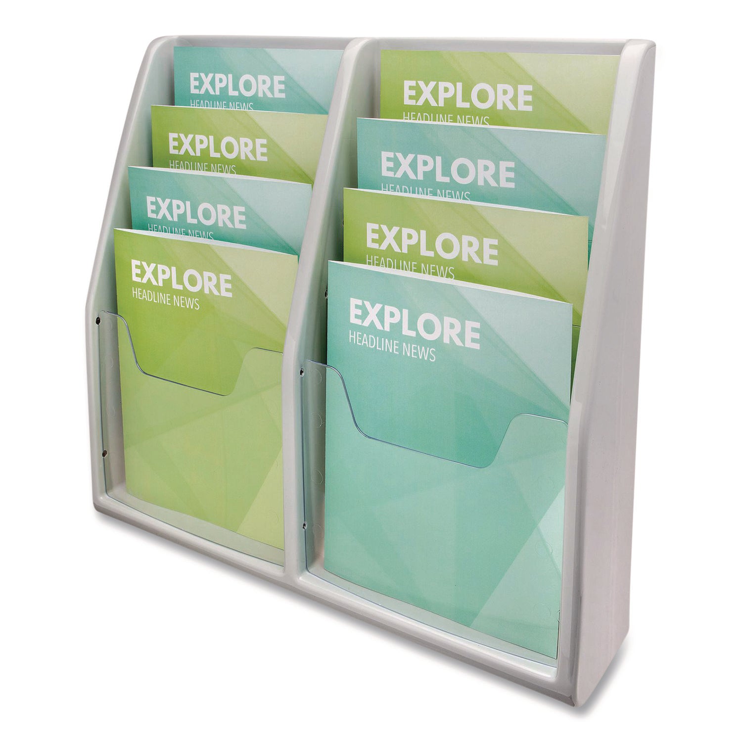 Deflecto Multi-Compartment Literature Display - 8 Pocket(s) - 19.75" Height x 20.25" Width x 5" Depth - Desktop - Durable, Lightweight - Gray - Plastic - 1 Each