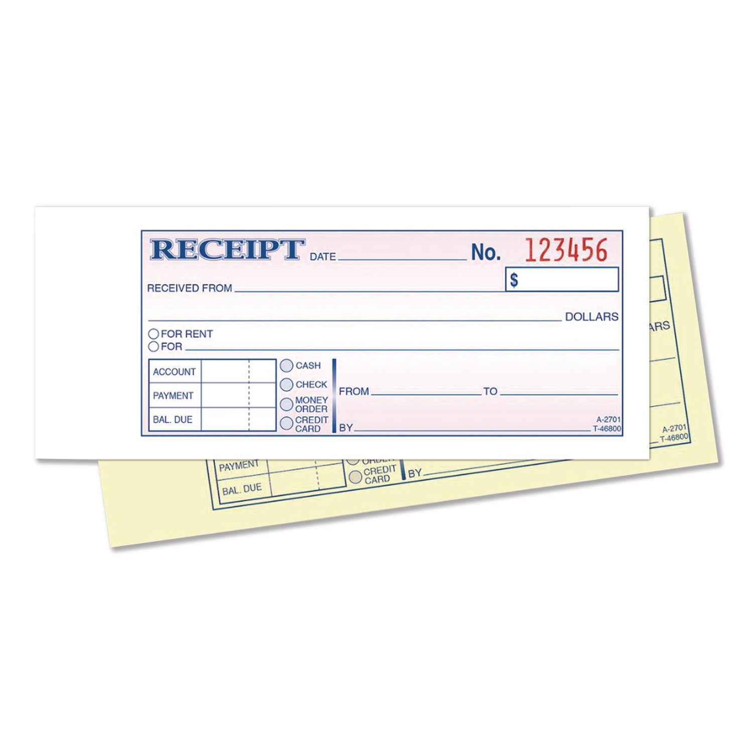 Money/Rent Receipt Book, Two-Part Carbonless, 6.69 x 2.75, 50 Receipts/Book, 5 Books/Pack