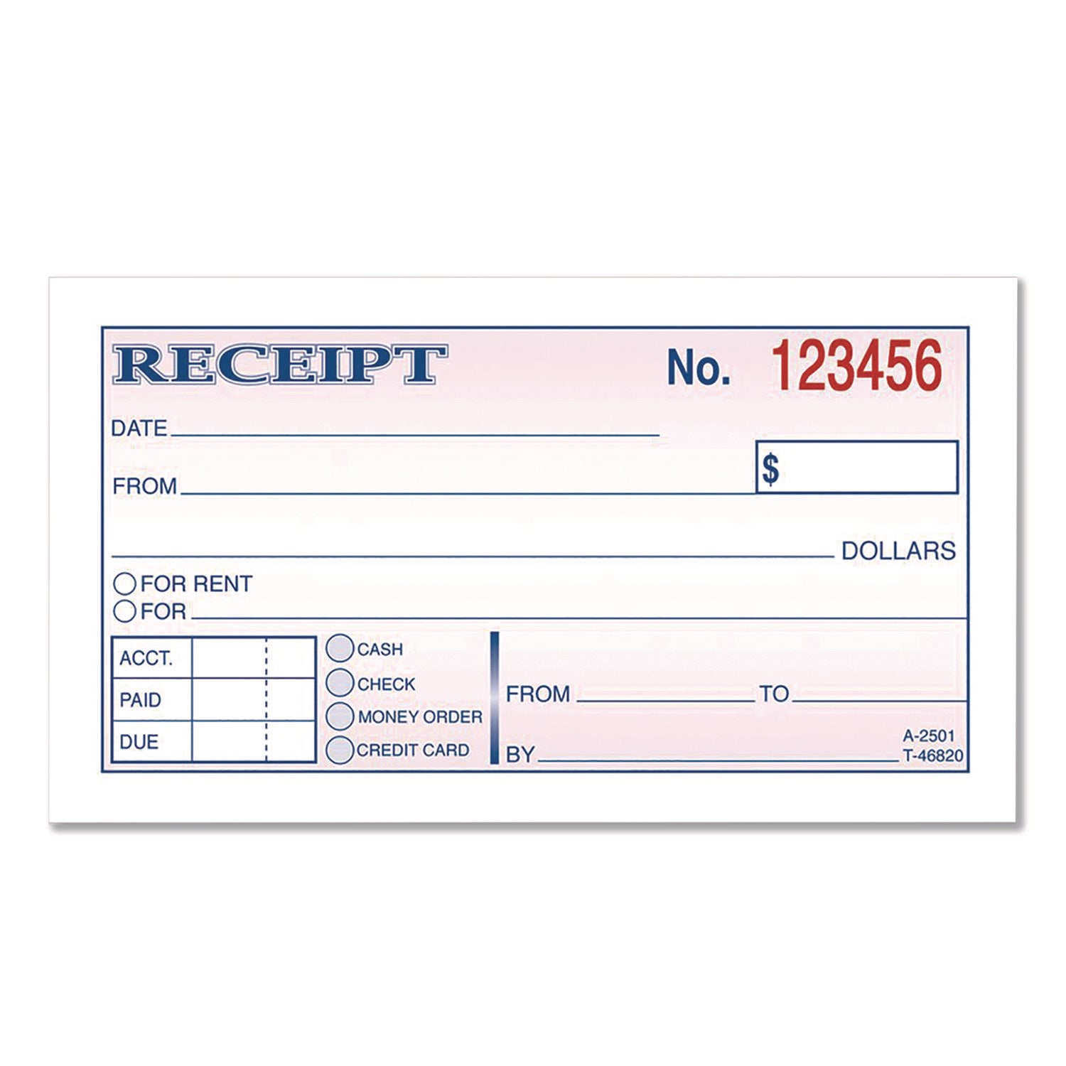Money/Rent Receipt Book, Two-Part Carbonless, 4.88 x 2.75, 50 Receipts/Book, 3 Books/Pack