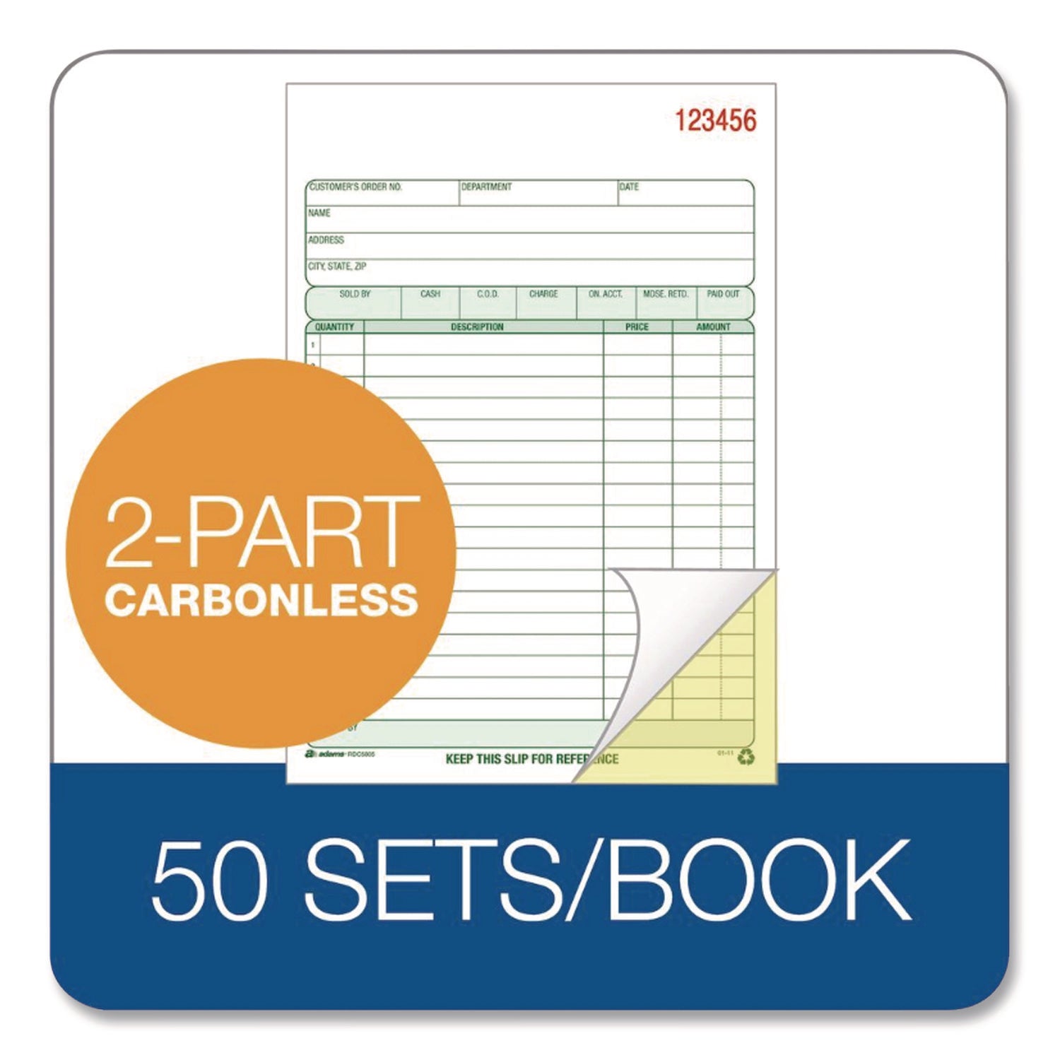 Multipart General-Purpose Sales Pad, Two-Part Carbonless, 5.56 x 7.94, 50 Forms Total