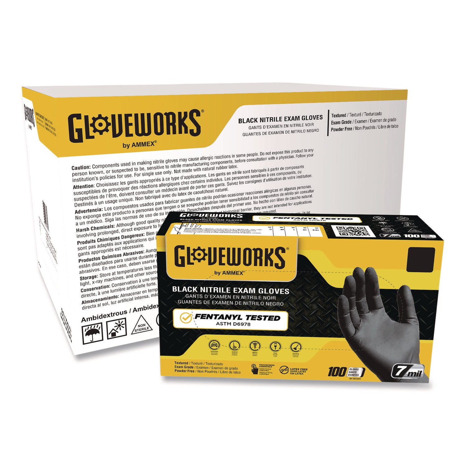 Nitrile Exam Gloves, Powder-Free, 6 mil, Medium, Black 100 Gloves/Box, 10 Boxes/Carton