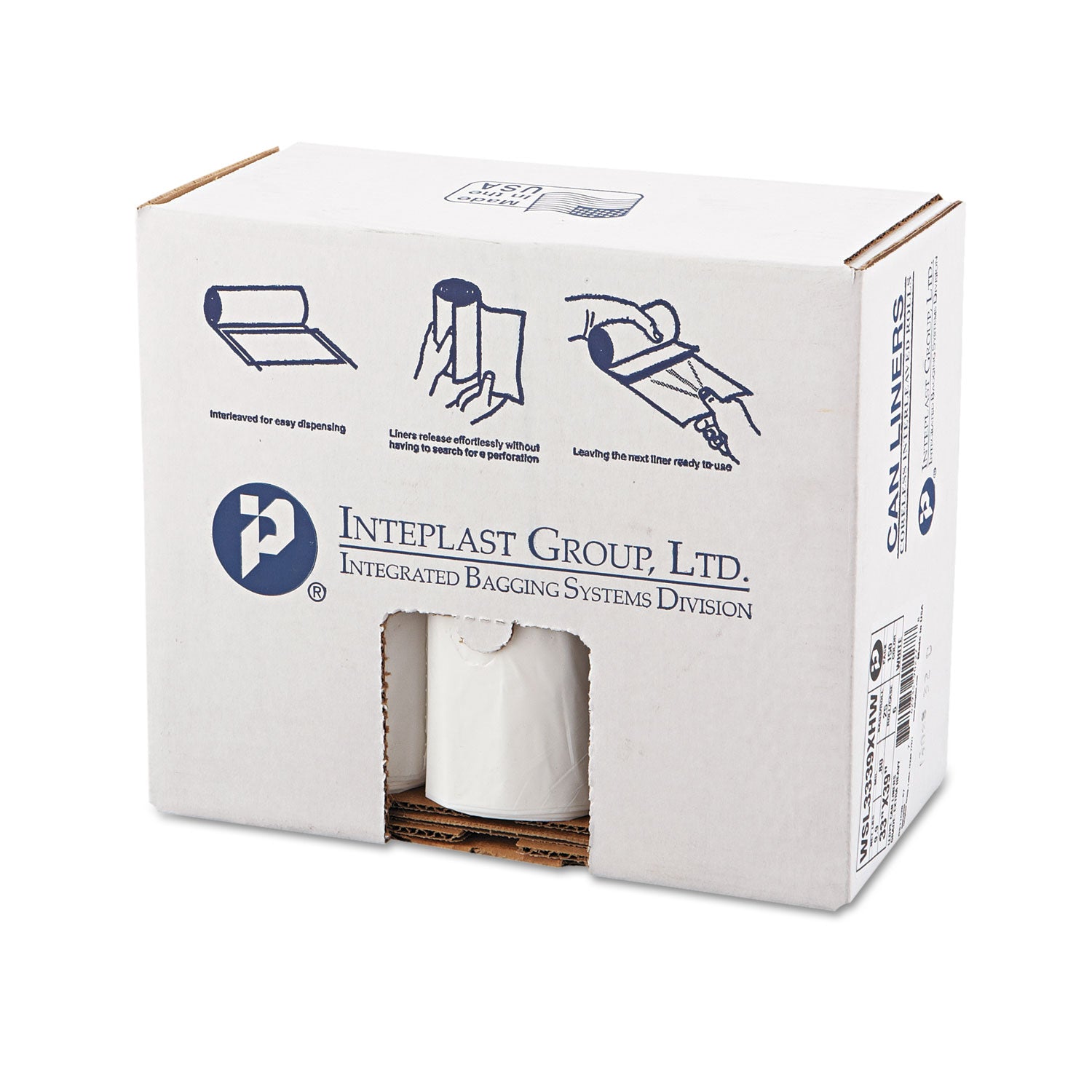 Low-Density Commercial Can Liners, 33 gal, 0.8 mil, 33" x 39", White, Interleaved Roll, 25 Bags/Roll, 6 Rolls/Carton