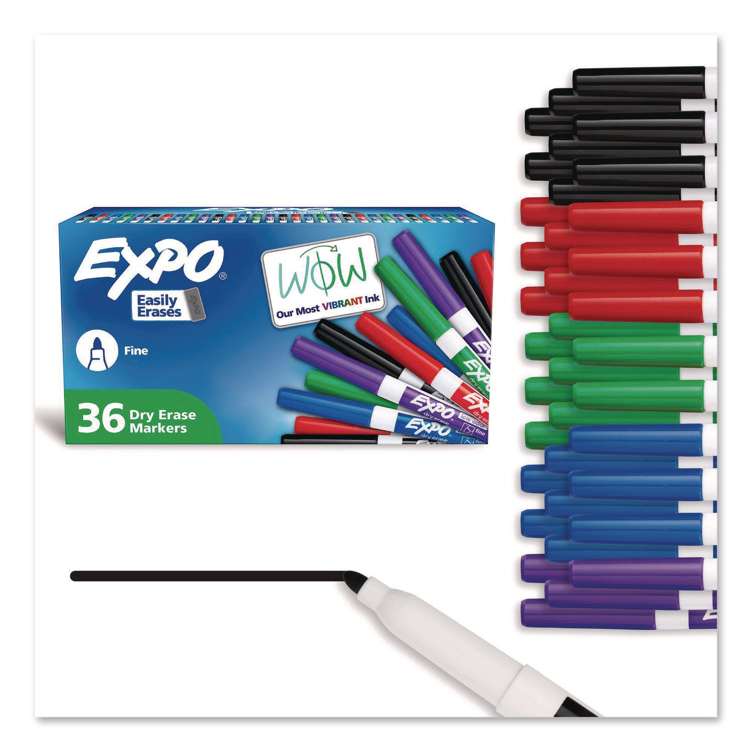 Expo Low-Odor Dry Erase Markers, Fine Point, Assorted Colors, 36 Pack