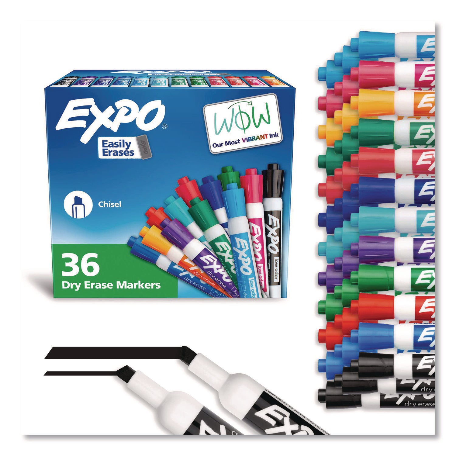 Expo Dry Erase Markers, Chisel Tip, Assorted Colors, 36/Box