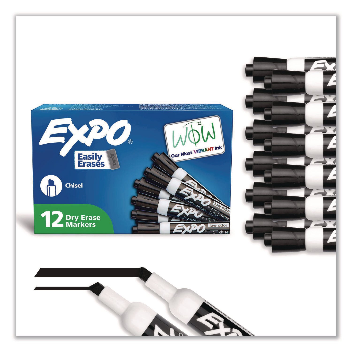Low-Odor Dry-Erase Marker, Broad Chisel Tip, Black, Dozen