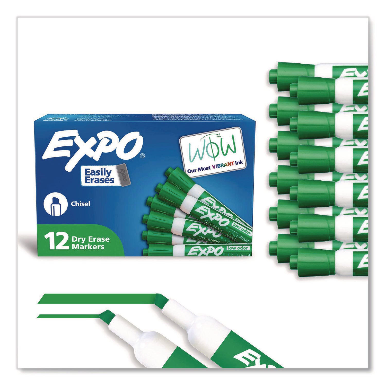 Expo Dry Erase Markers, Chisel Tip, Green Ink, Erasable, 1 Dozen