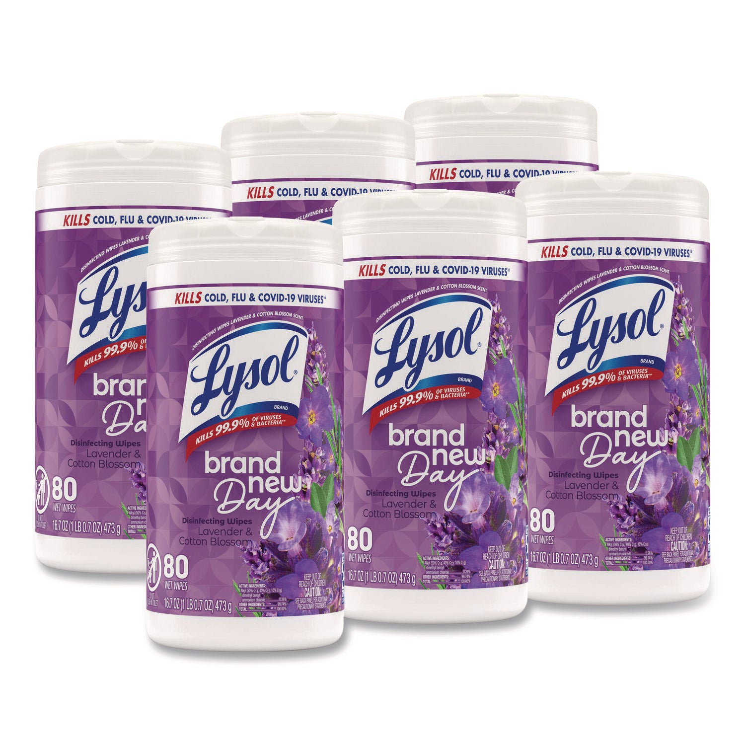 Disinfecting Wipes, 1-Ply, 7 x 7.25, Lavender and Cotton Blossom, White, 80 Wipes/Canister, 6 Canisters/Carton