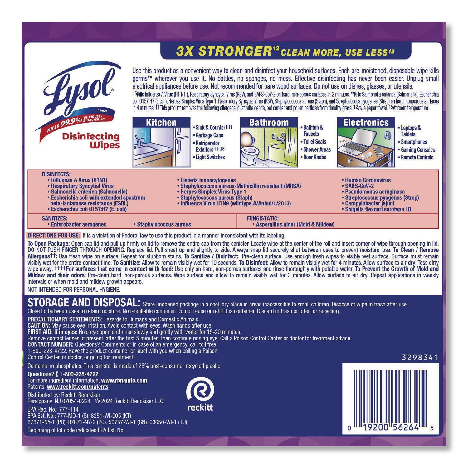 Disinfecting Wipes, 1-Ply, 7 x 7.25, Lavender and Cotton Blossom, White, 80 Wipes/Canister, 6 Canisters/Carton
