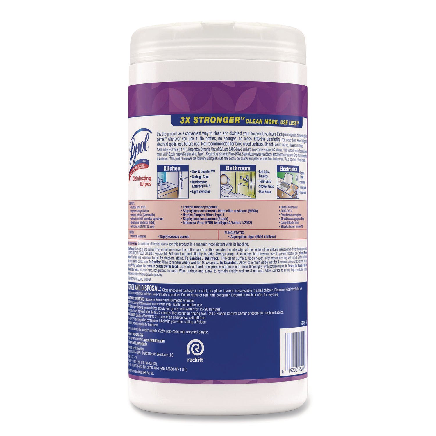 Disinfecting Wipes, 1-Ply, 7 x 7.25, Lavender and Cotton Blossom, White, 80 Wipes/Canister