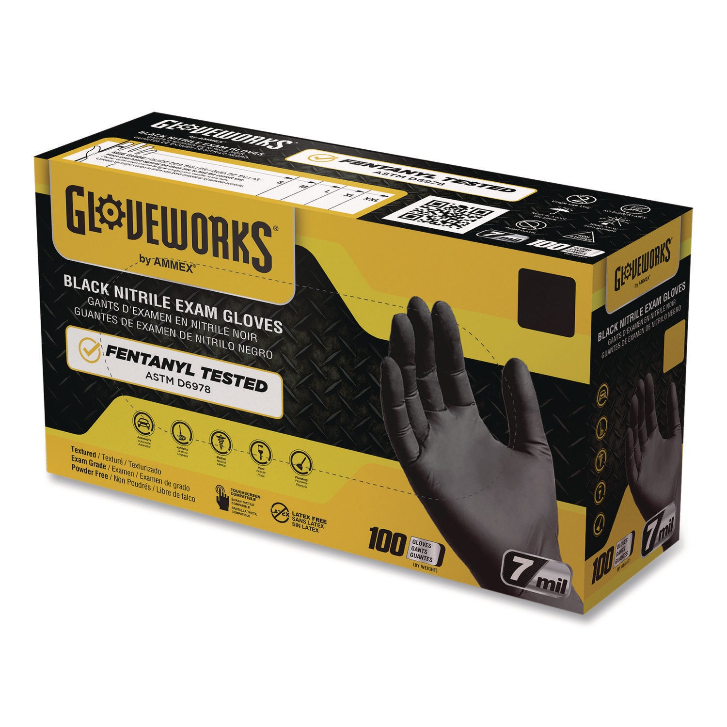 Nitrile Exam Gloves, Powder-Free, 6 mil, Medium, Black 100 Gloves/Box, 10 Boxes/Carton