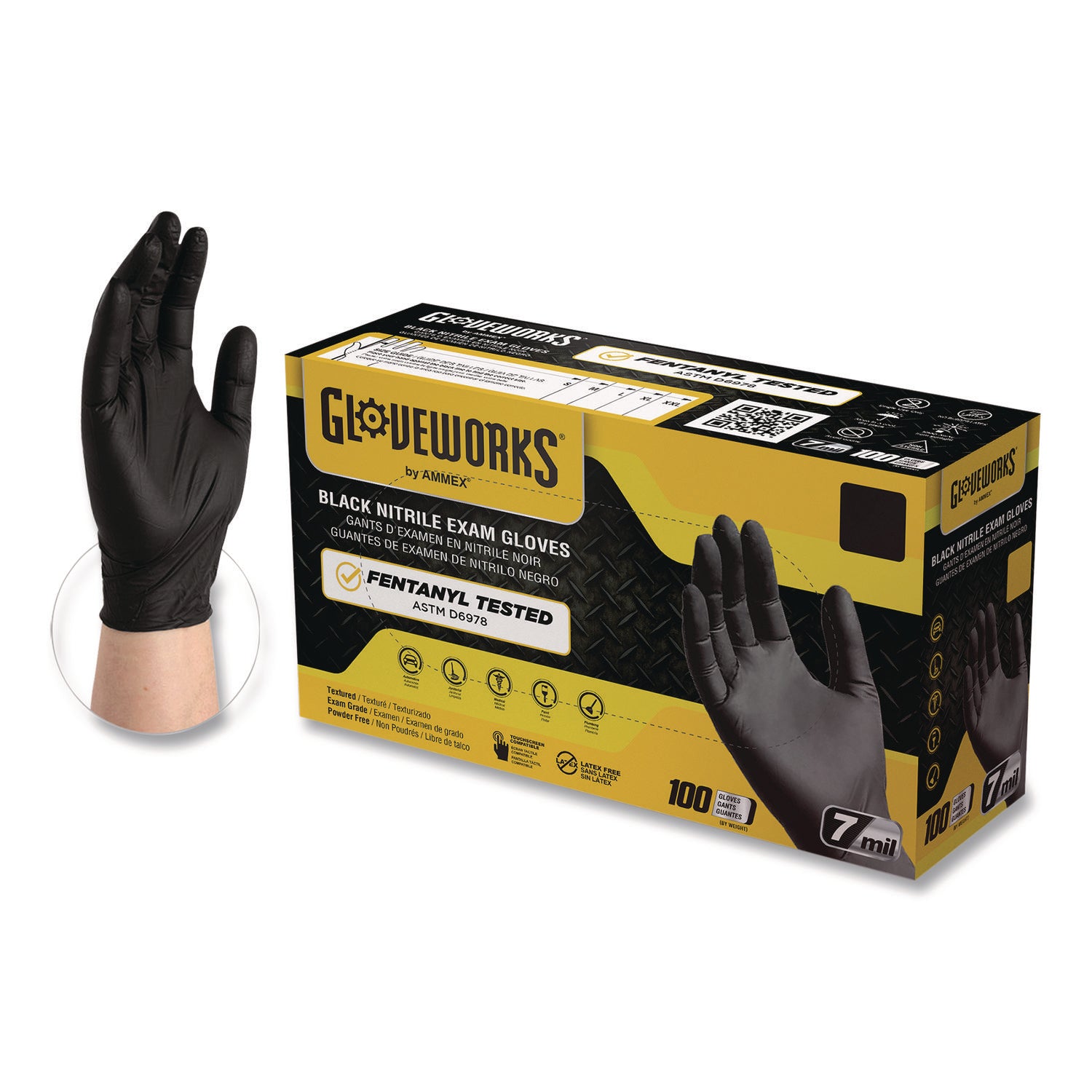 Nitrile Exam Gloves, Powder-Free, 6 mil, Small, Black, 100 Gloves/Box, 10/Carton