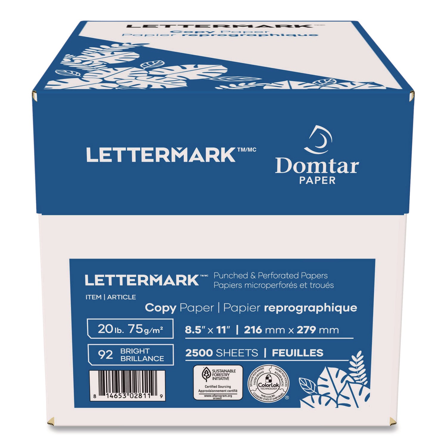 Lettermark Punched & Perforated Paper, 8.5" x 11", 24 lb, 92 Brightness, White, Micro Perforated 3-1/2" from Bottom, ColorLok Technology, Acid-Free, 2500 Sheets/Carton