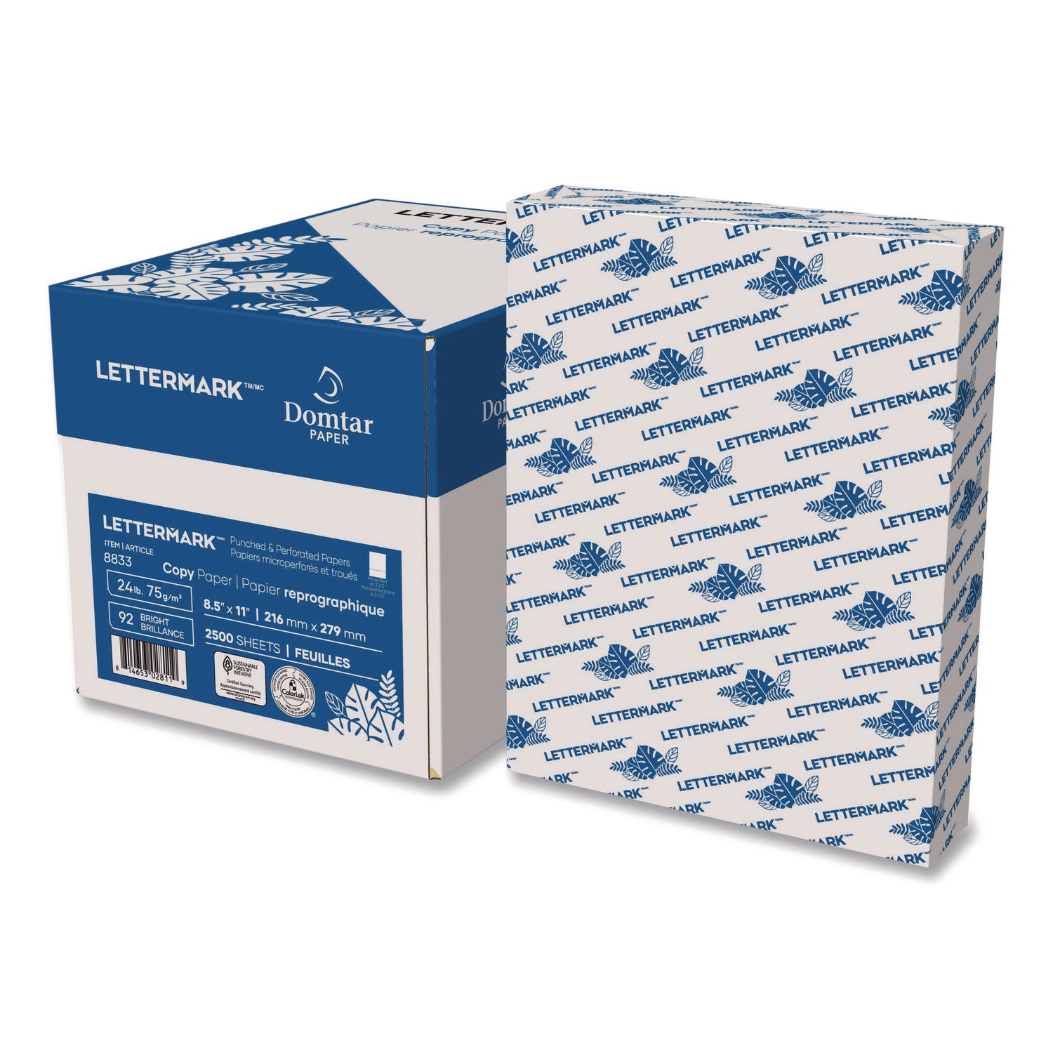 Lettermark Punched & Perforated Paper, 8.5" x 11", 24 lb, 92 Brightness, White, Micro Perforated 3-1/2" from Bottom, ColorLok Technology, Acid-Free, 2500 Sheets/Carton