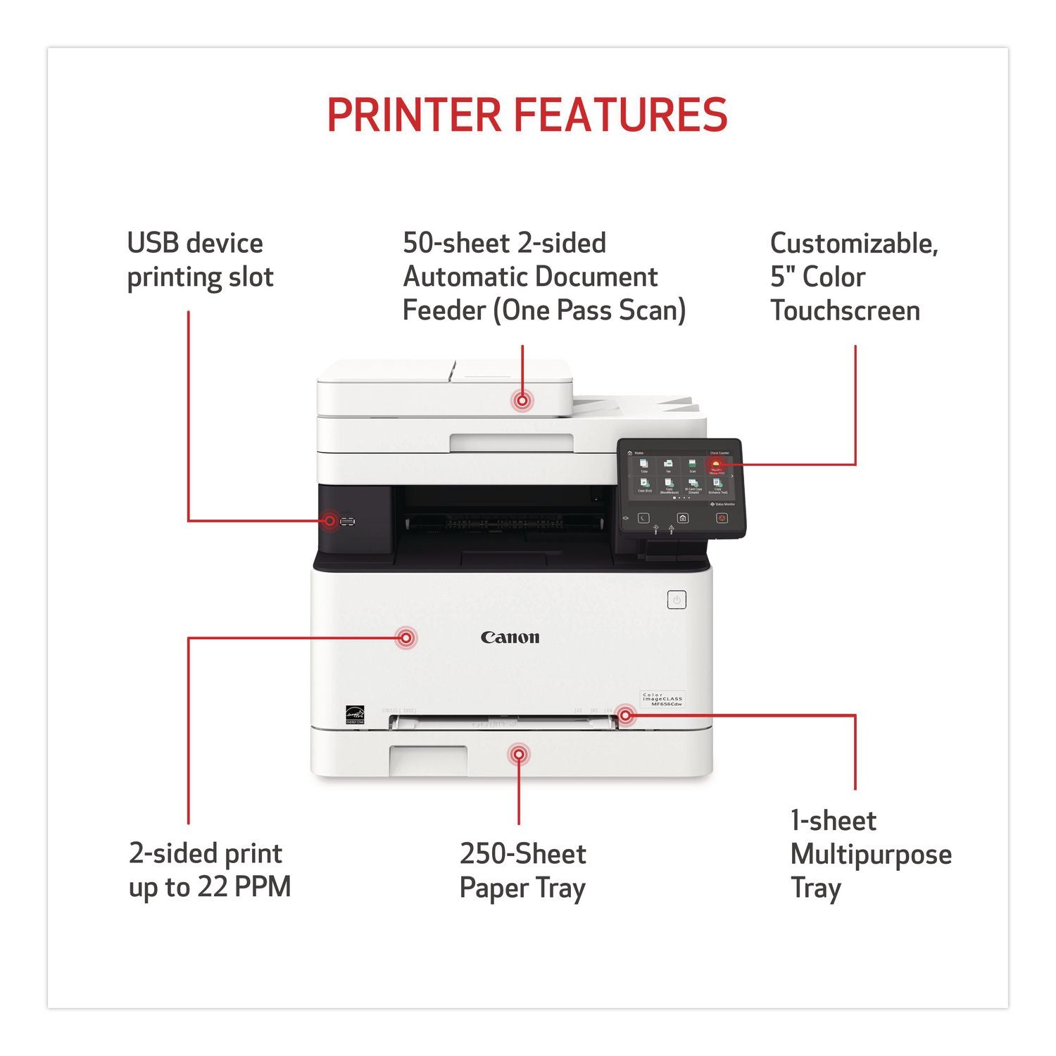 Canon imageCLASS MF656Cdw Wireless Laser Multifunction Printer - Color - White