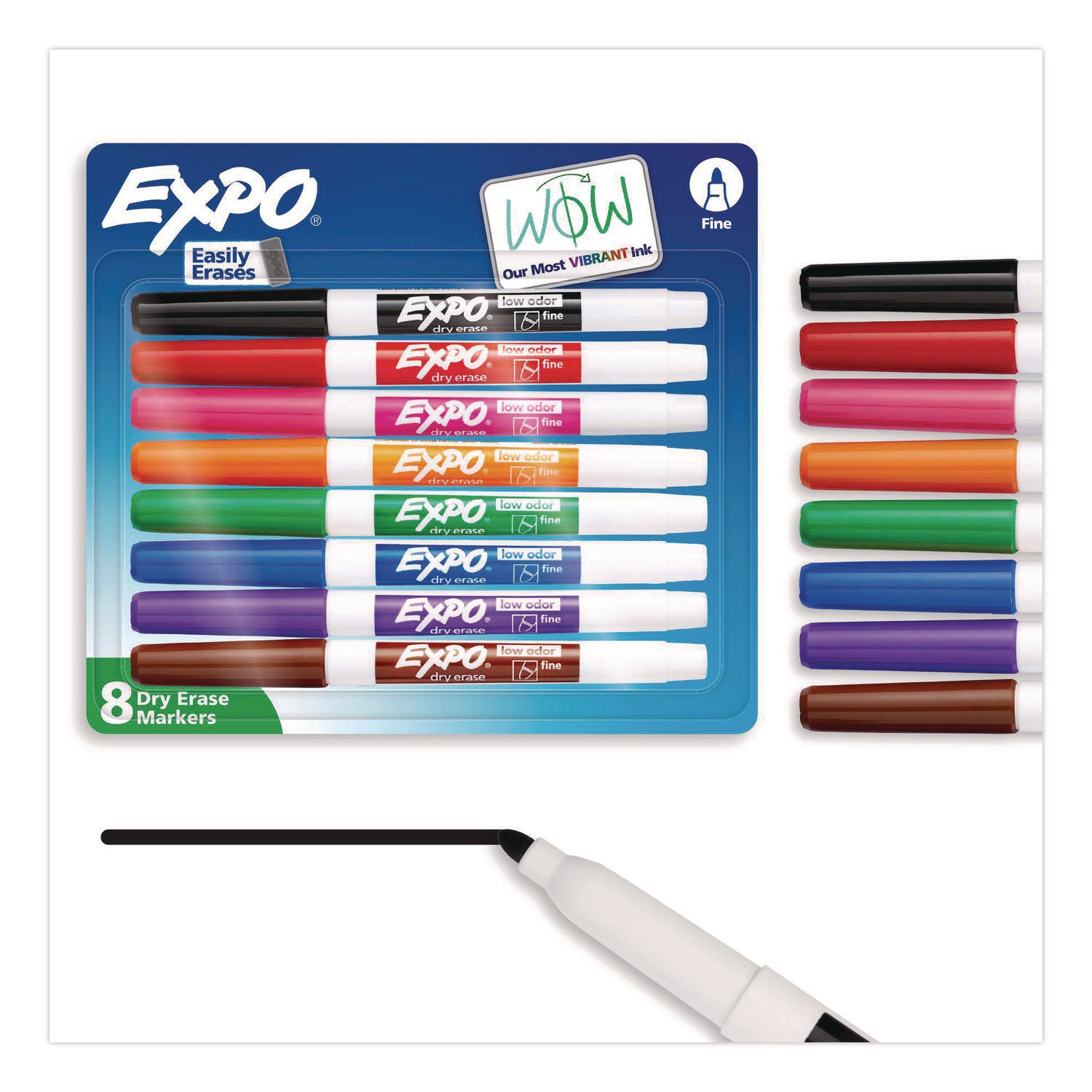 Expo Low-Odor Dry Erase Markers, Fine Point, Assorted Colors, 8 per Set