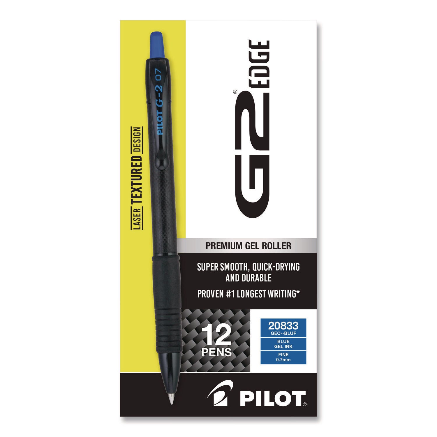 G2 Edge Gel Pen - 0.7 mm Fine Pen Point - Refillable - Retractable - Blue Ink - Gel-based - Black, Blue Barrel - Tungsten Carbide Tip - Writing - 1 Dozen