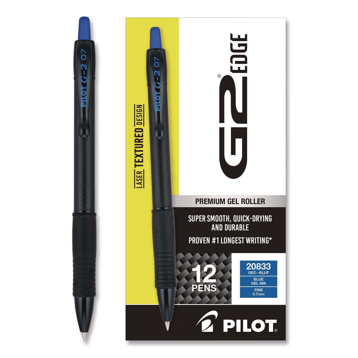 G2 Edge Gel Pen - 0.7 mm Fine Pen Point - Refillable - Retractable - Blue Ink - Gel-based - Black, Blue Barrel - Tungsten Carbide Tip - Writing - 1 Dozen
