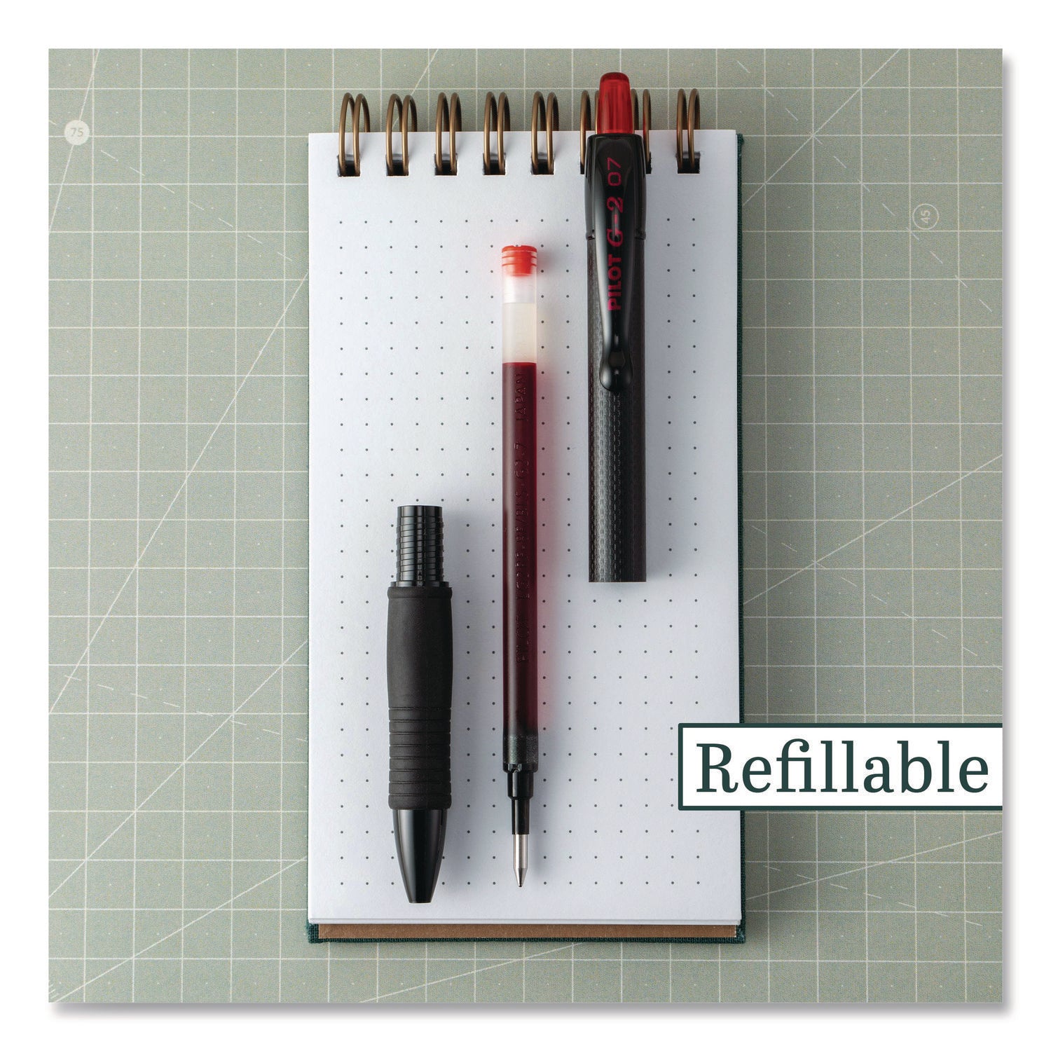 G2 Edge Gel Pen, 0.7 mm Fine, Red Ink, Refillable, Retractable, Black/Red Barrel, Tungsten Carbide Tip, 1 Dozen