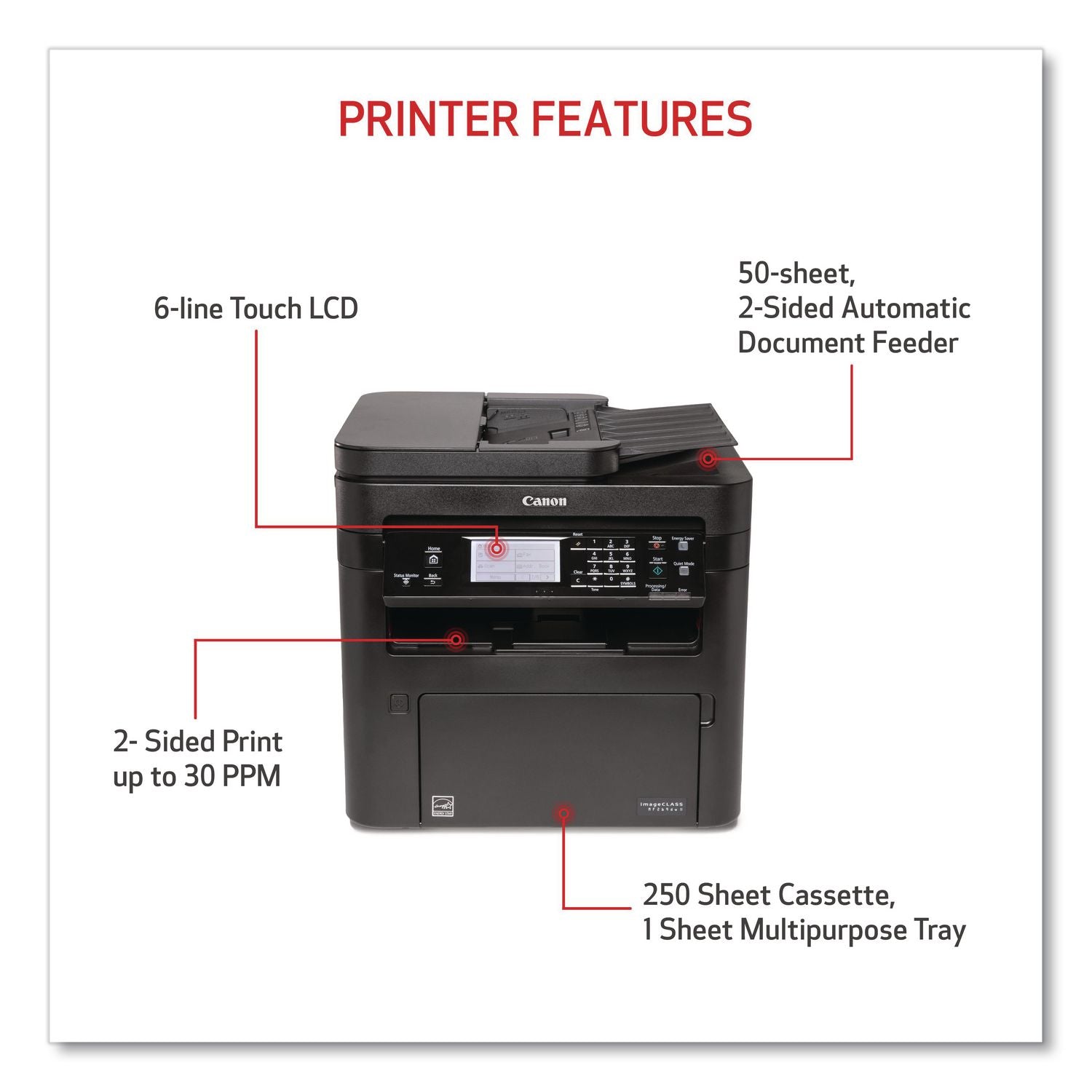 Copier/Fax/Printer/Scanner - 30 ppm Mono Print - 600 dpi Print - Automatic Duplex Print - Flatbed Scanner - 600 dpi Optical Scan - For Plain Paper Print - 1 Each