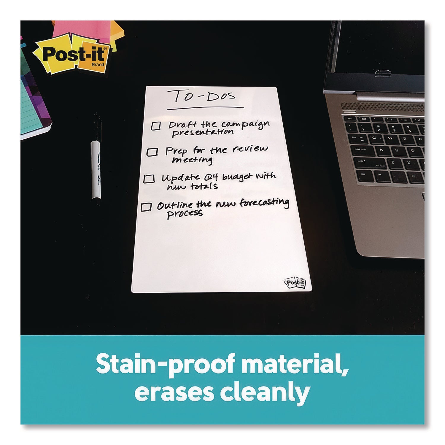 Dry Erase Sheets, Laminate Film Surface, 7" x 11.3", White, 3/Pack