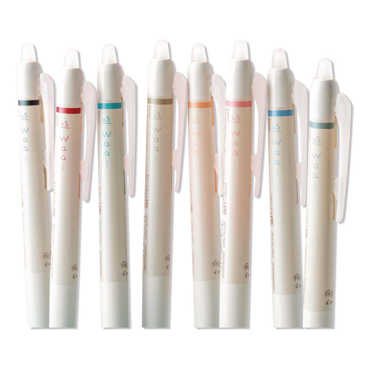 Pilot FriXion Waai Pen Collection - 0.5 mm Extra Fine Pen Point - Retractable - Erasable - Periwinkle, Black, Bronze, Gray, Turquoise, Cherry, Pale Orange, Light Pink Ink - Gel-based - Writing - 8 / Pack
