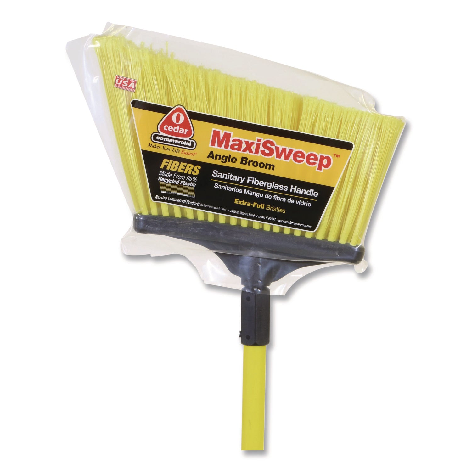 MaxiSweep Angle Broom With Fiberglass Handle, 57" Overall Length, Yellow/Black