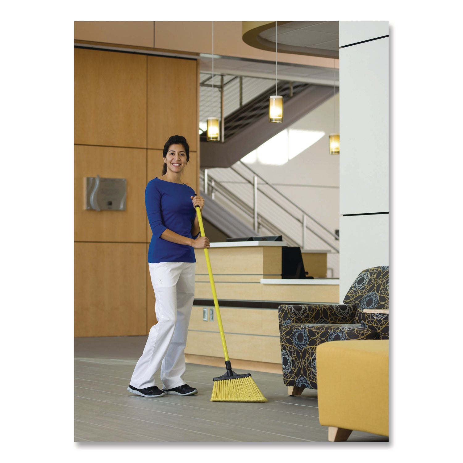 MaxiSweep Angle Broom With Fiberglass Handle, 57" Overall Length, Yellow/Black