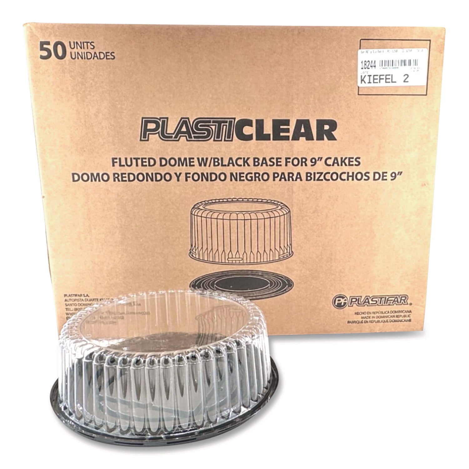 Bakery Containers, 9" Cake Container, 11.2" Diameter x 3.5" h, Black/Clear, 50/Carton