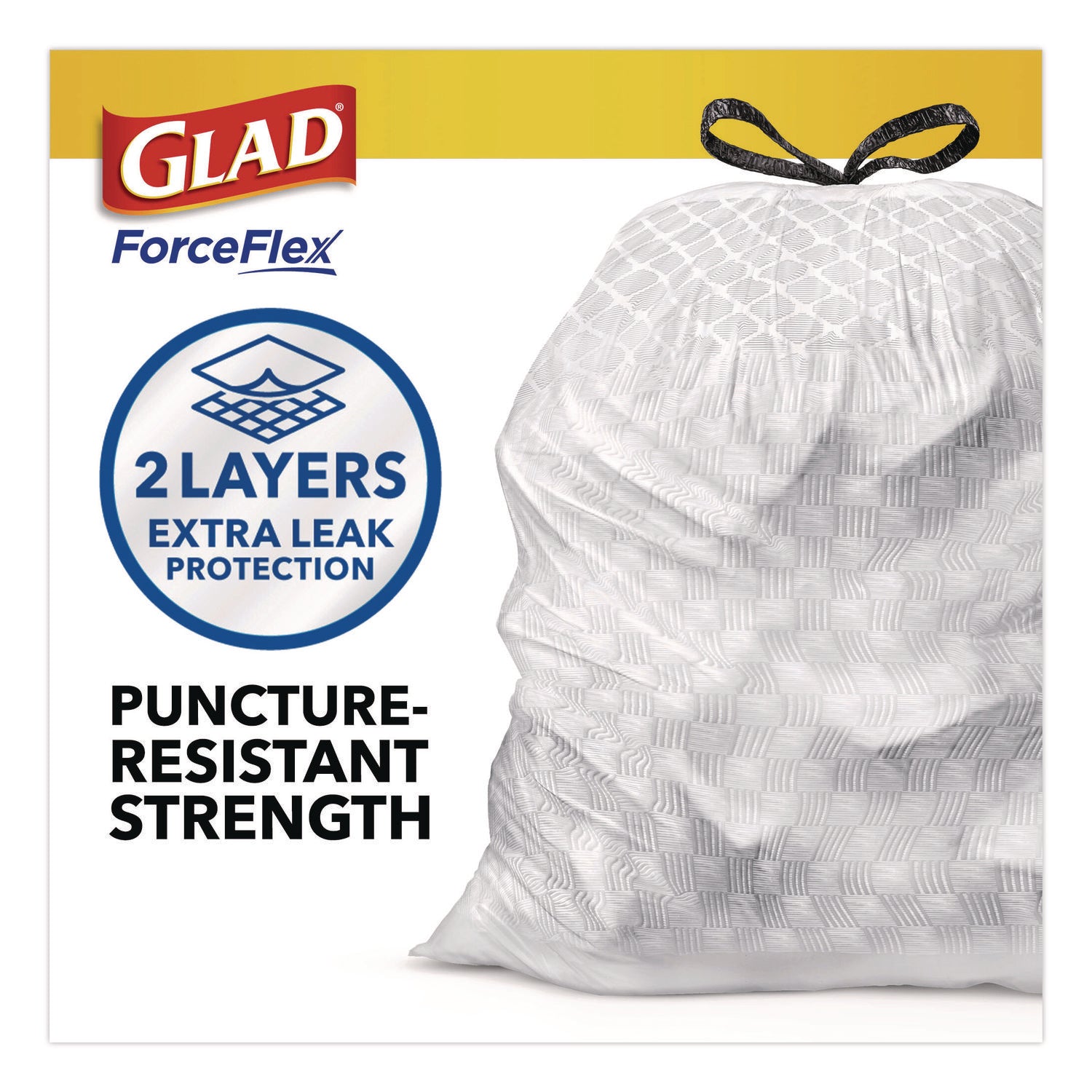ForceFlex Kitchen Drawstring Trash Bags, Drawstring, 13 gal, Unscented, 23.47 x 25.38, White, 110 Bags/Box, 3 Boxes/Carton