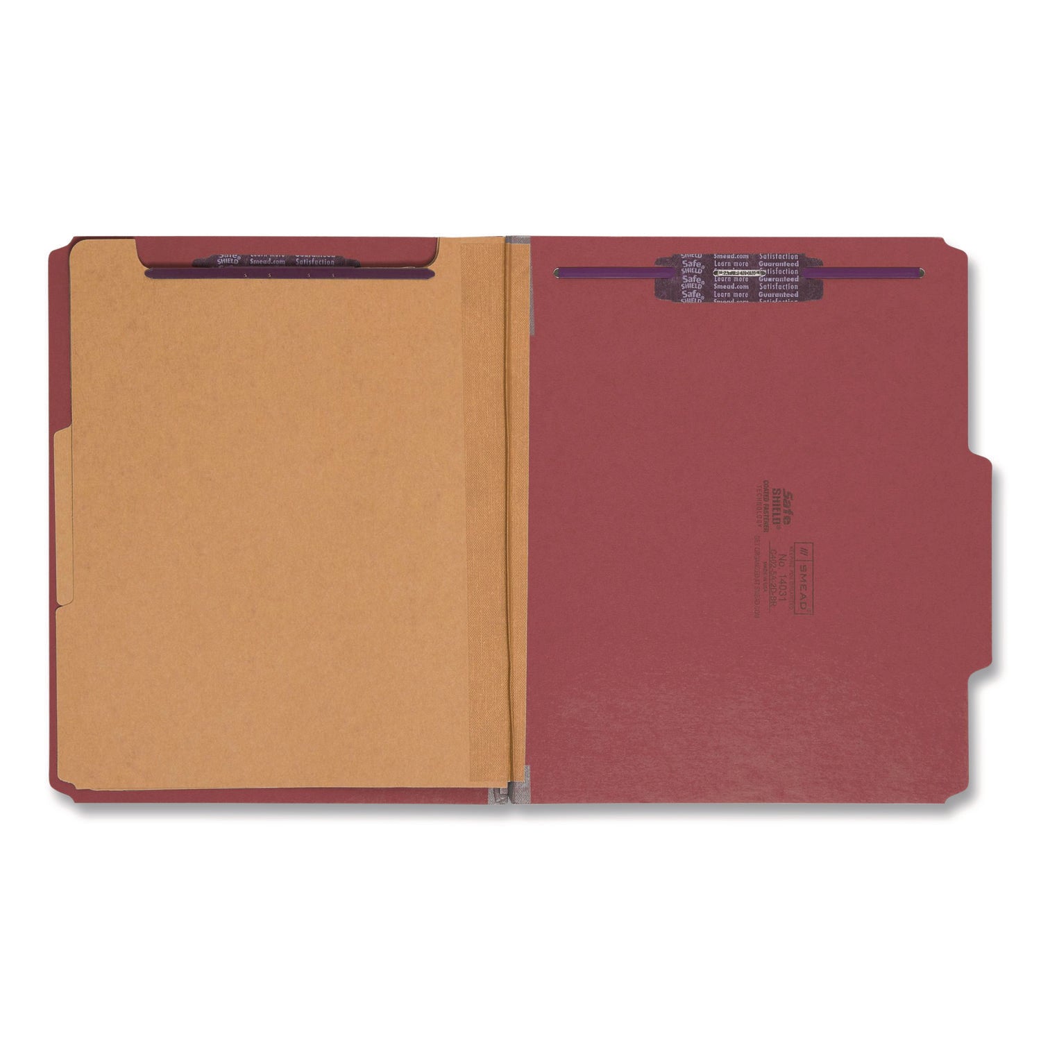 Smead SafeSHIELD 2/5 Tab Cut Letter Size Recycled Classification Folders, 2" Expansion, 2 Fasteners, 2 Dividers, Bright Red, Heavy Duty, 100% Recycled, 10/Box