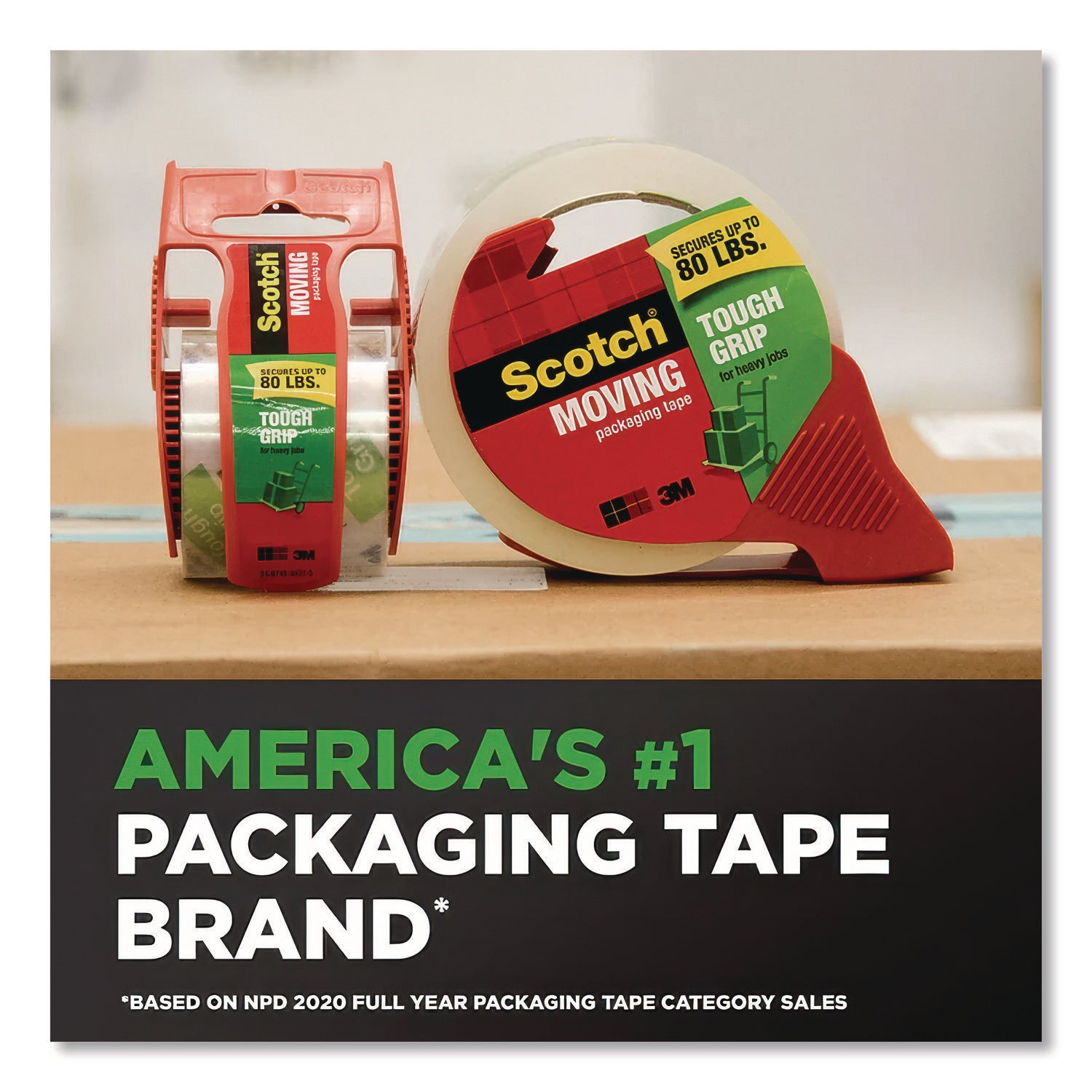 Scotch Tough Grip Moving Packaging Tape - 43.70 yd Length x 1.88" Width - Clear - Fiber - 1 Pack