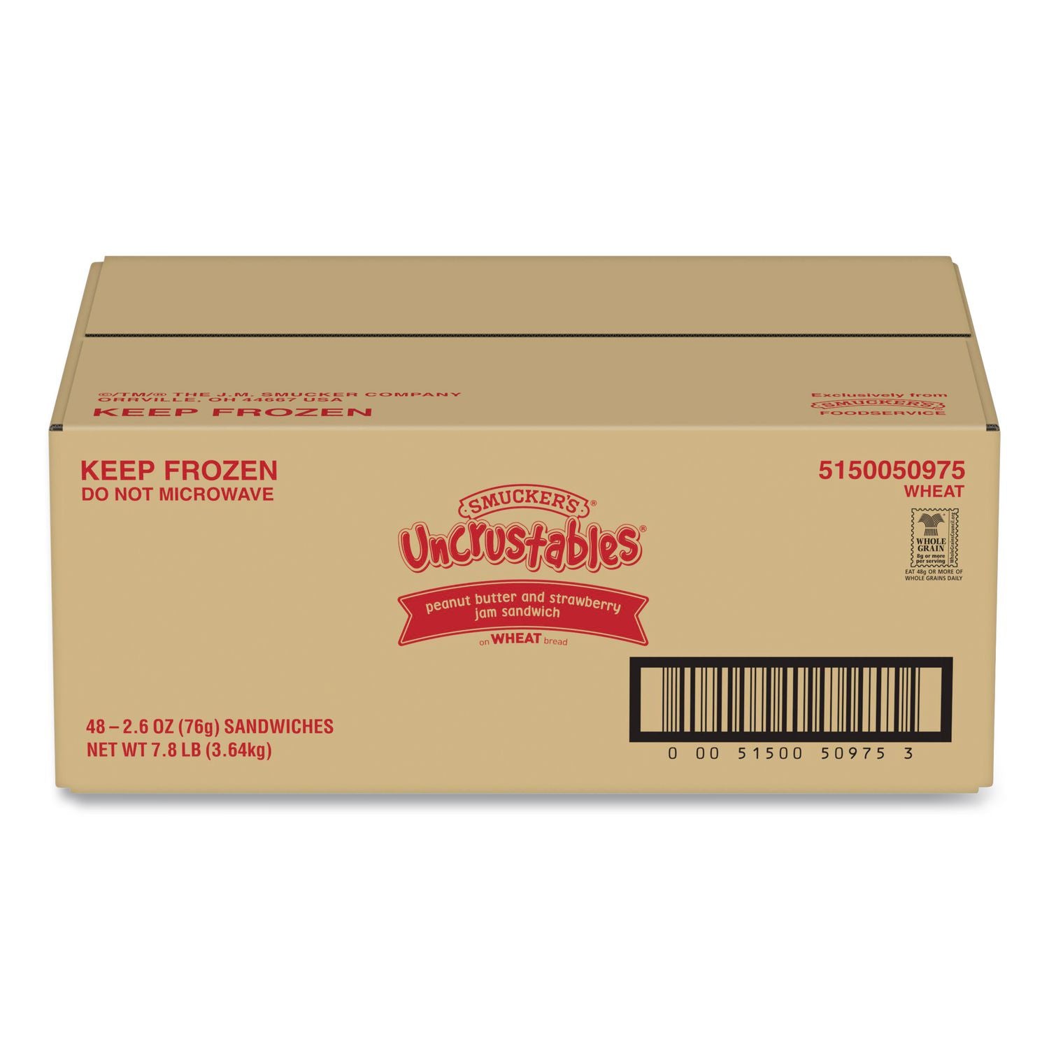 UNCRUSTABLES Soft Bread Sandwiches, Wheat Bread, Peanut Butter and Strawberry, 2.6 oz Bag, 48/Carton