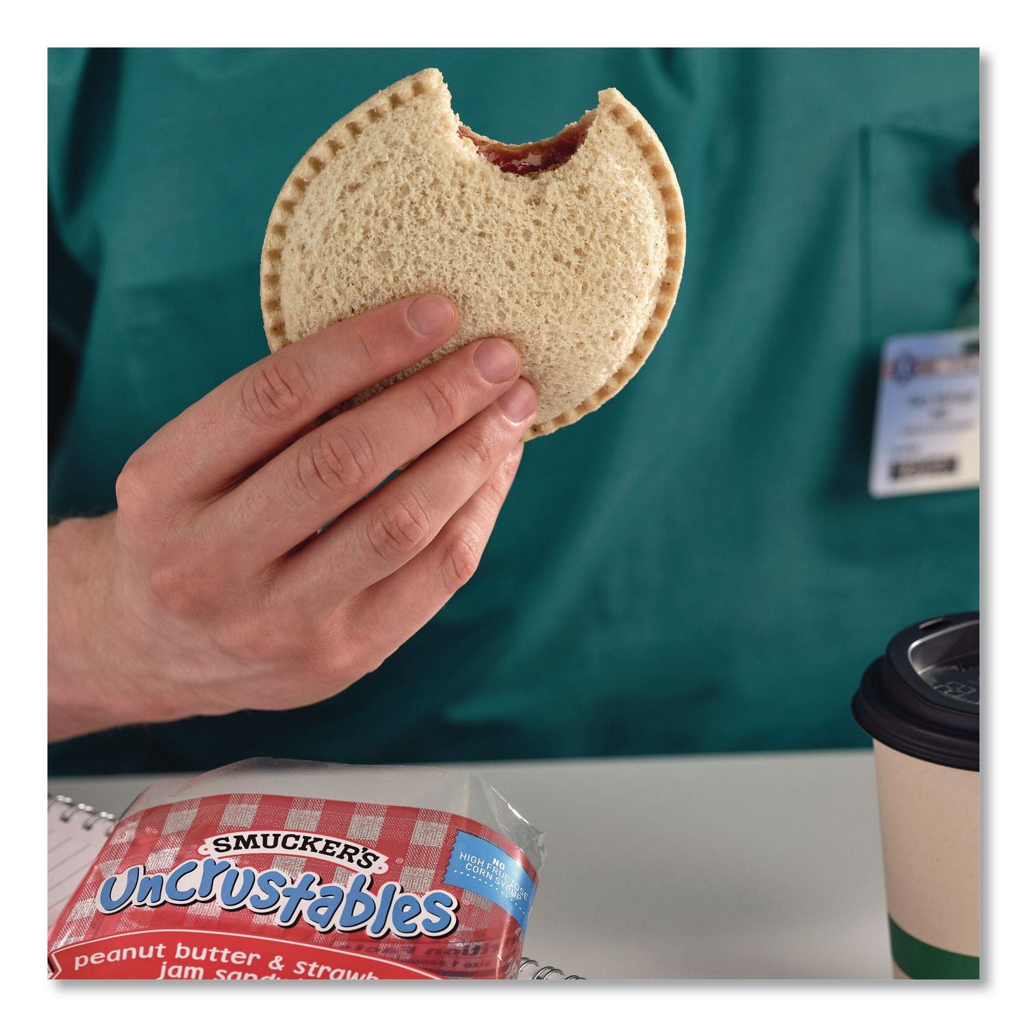 UNCRUSTABLES Soft Bread Sandwiches, Wheat Bread, Peanut Butter and Strawberry, 2.6 oz Bag, 48/Carton