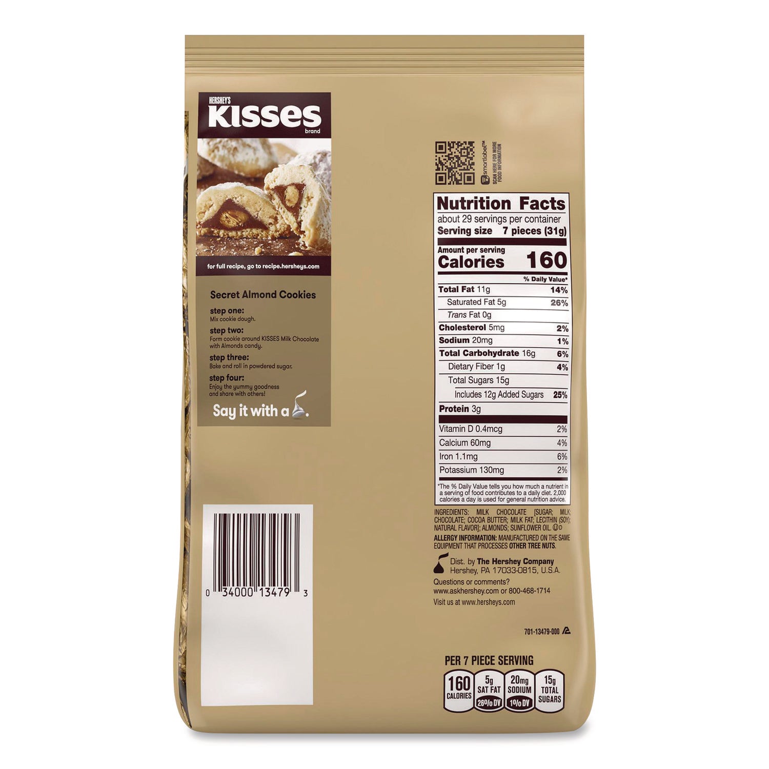 Green Rabbit Hershey's Kisses MilkChocolate Almond - Milk Chocolate with Almond - Individually Wrapped - 2 lb