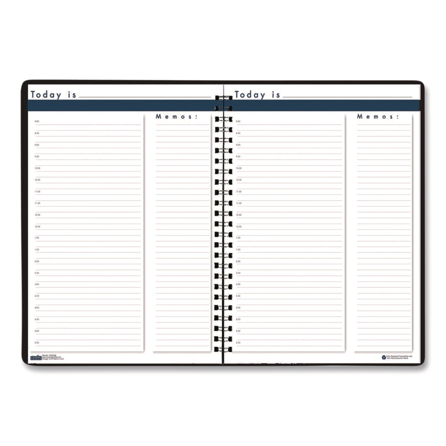 Recycled Undated Assignment Book For Intermediate Grades, 40-Weeks: Eight-Subject Day, Blue Cover, (100) 11 x 8.5 Sheets